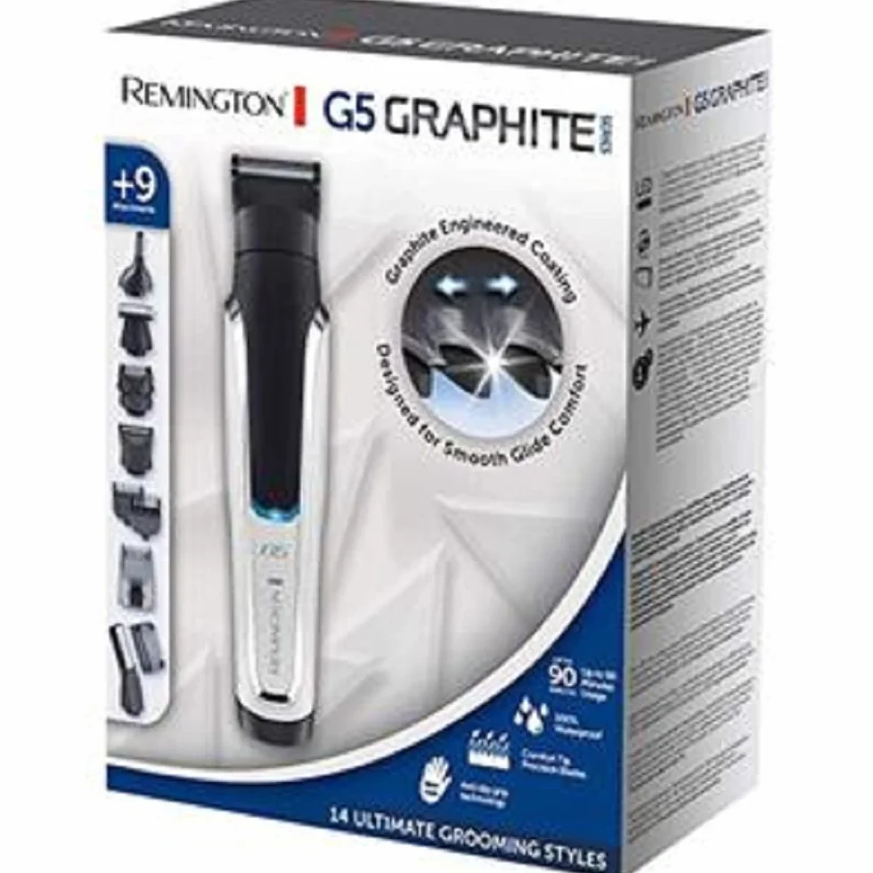 Remington Rasoio Elettrico Multiuso - Rifinitore per il corpo, Regolabarba, Tagliacapelli, Taglia peli naso e orecchie - 9 testine-pettini, al Litio, Regolabarba, Multigroomer, PG5000