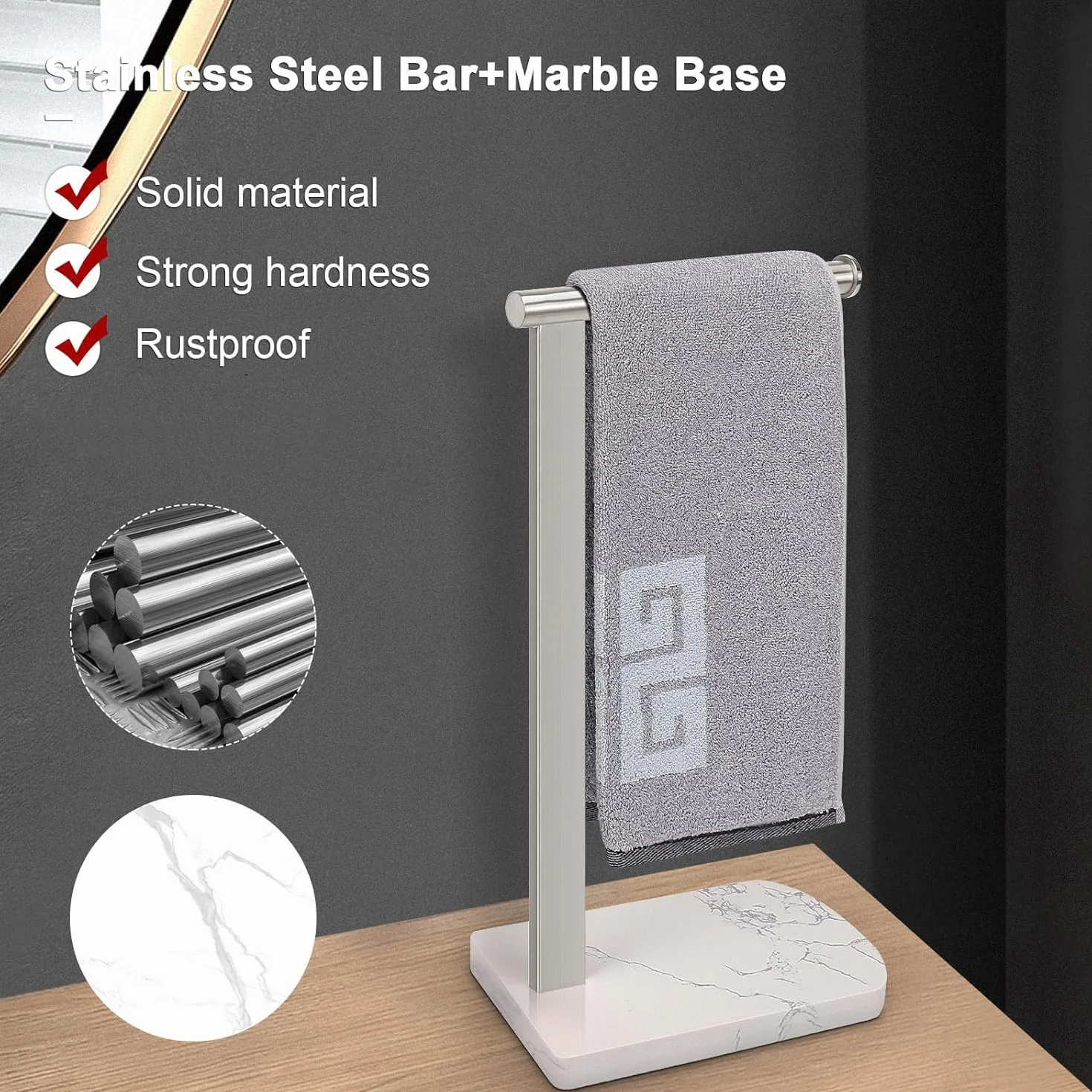 NearMoon Porta asciugamani in acciaio inox 304 a forma di L autoportante nichel per bagno
