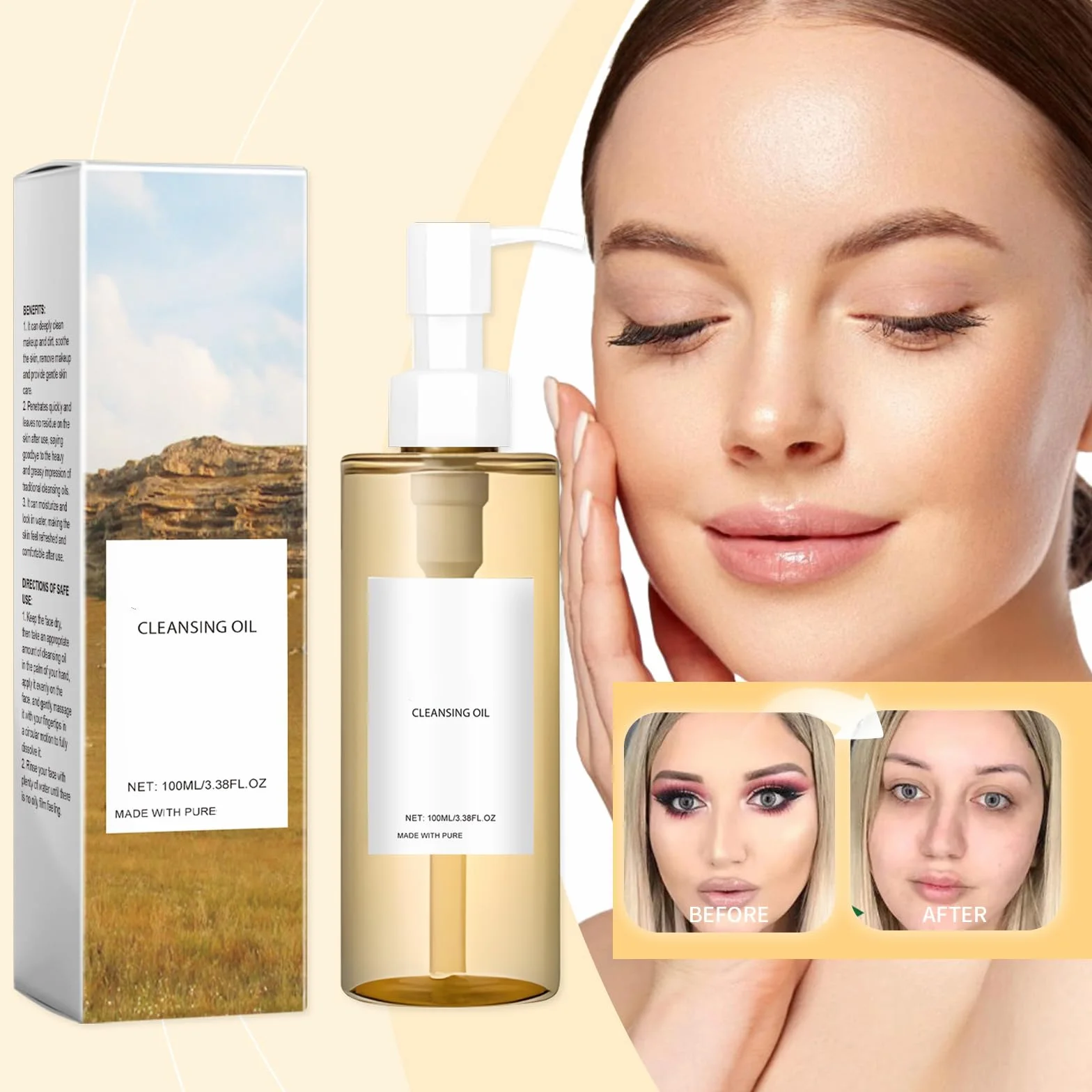 Olio per pulizia, Olio per pulizia anti-pori, Olio per pulizia trucco Centella Asiatica, Pulisce, Cura, Previene la secchezza - Con delicati agenti sovragrassanti Cleansing Oil