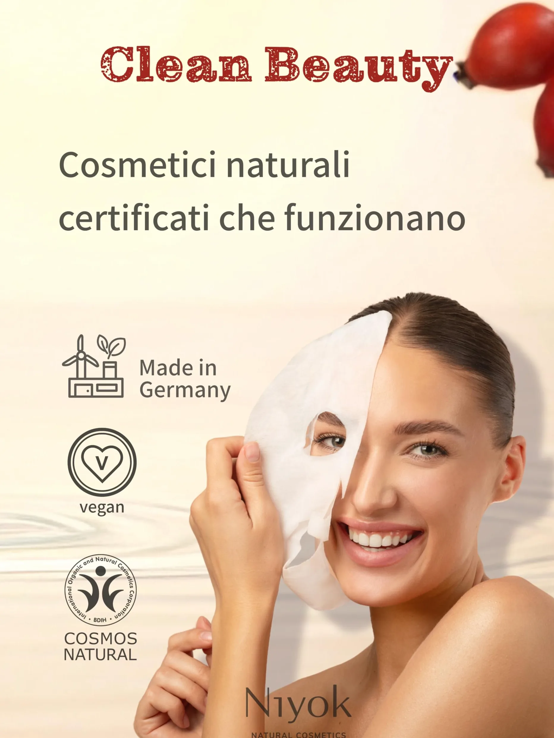 Niyok Maschera in tessuto protettiva – Maschera antiossidante con vitamina C « Detox & Relax » | Maschera viso in fibra vegetale compostabile | Vegan | COSMOS NATURAL | Made in Germany