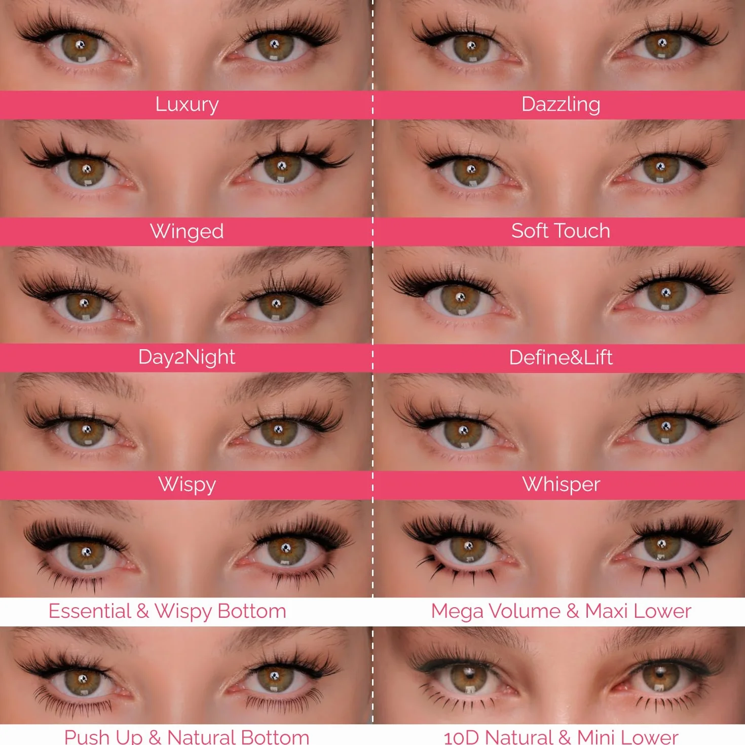 Renata Beauty Define&Lift Ciglia Finte in Gruppo - Multipack da 32 pezzi, Lunghezze Miste (10mm, 12mm, 14mm), Ricciolo C, Valorizza la Linea Naturale delle Ciglia, Ideali per l'Uso Quotidiano