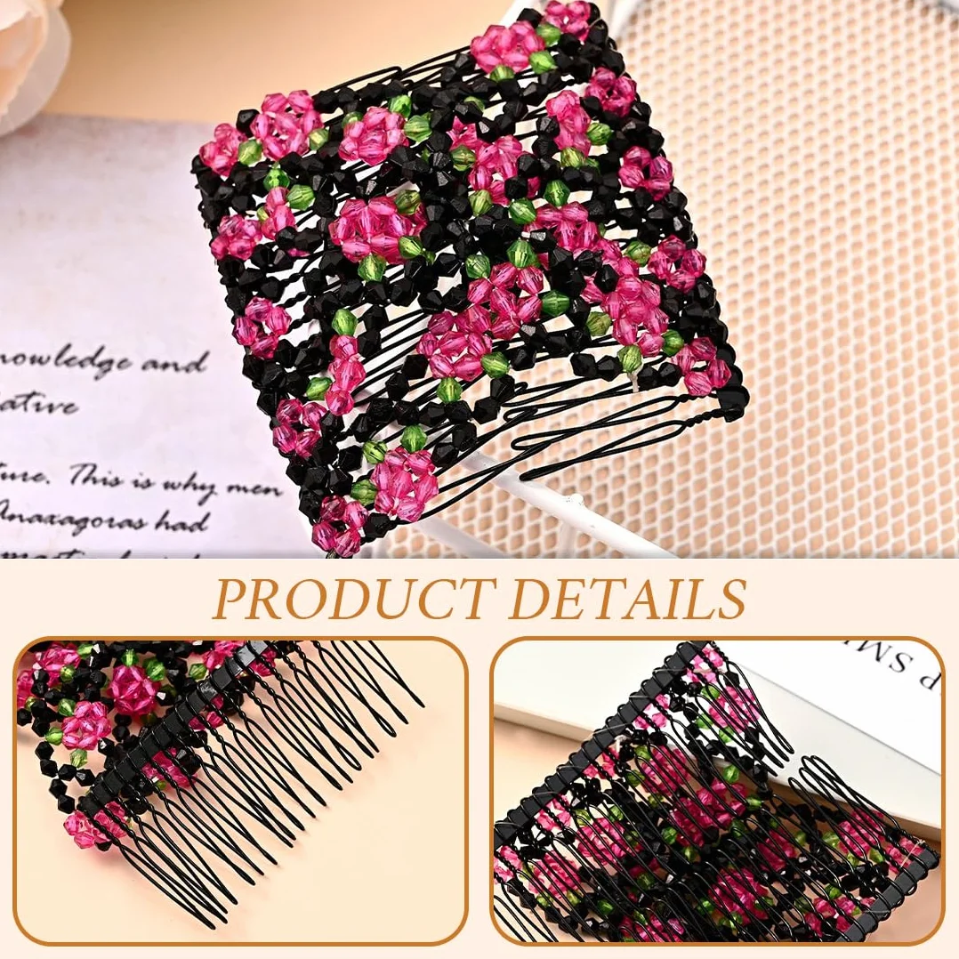 2 Pcs Pettinini Fermacapelli a Fiore, Fermagli a Pettine per capelli magico, Elastico, Stretchy, Doppie Clip, Hair Comb Accessorio per Donne Ragazze