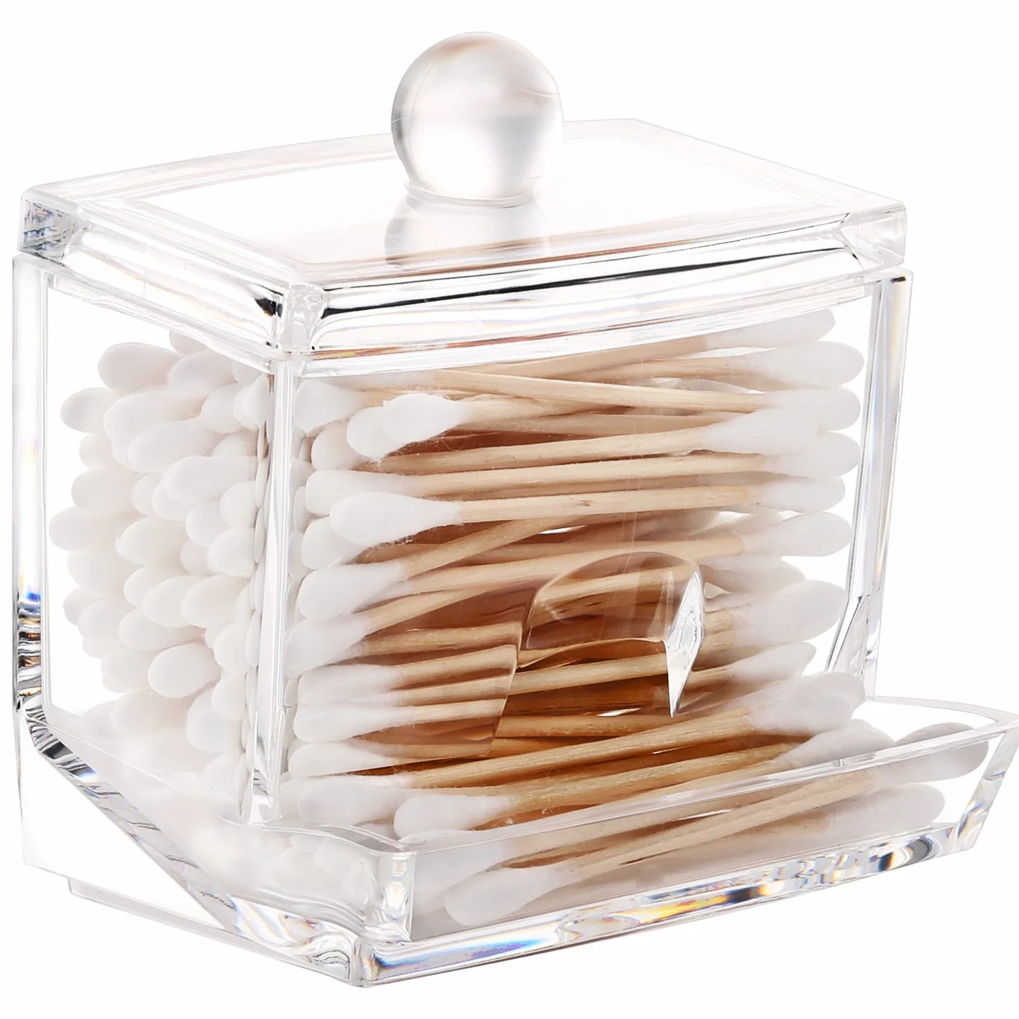 Luxspire Q-Tip Contenitore Cotton fioc Acrilico, Dispenser Temponi di Cotone Scatola Portaoggetti con Coperchio in Plastica per Cosmetici Trasparente