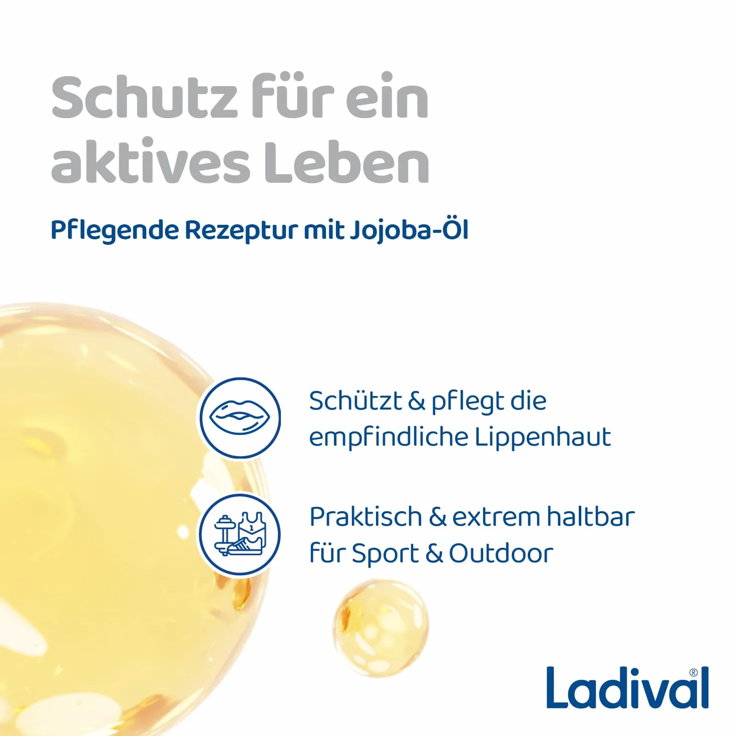 Ladival SPF 50+ - Protezione solare per labbra secche, delicata pelle delle labbra, con olio di jojoba, idratante, impermeabile, protezione UVA e UVB, 4,8 g