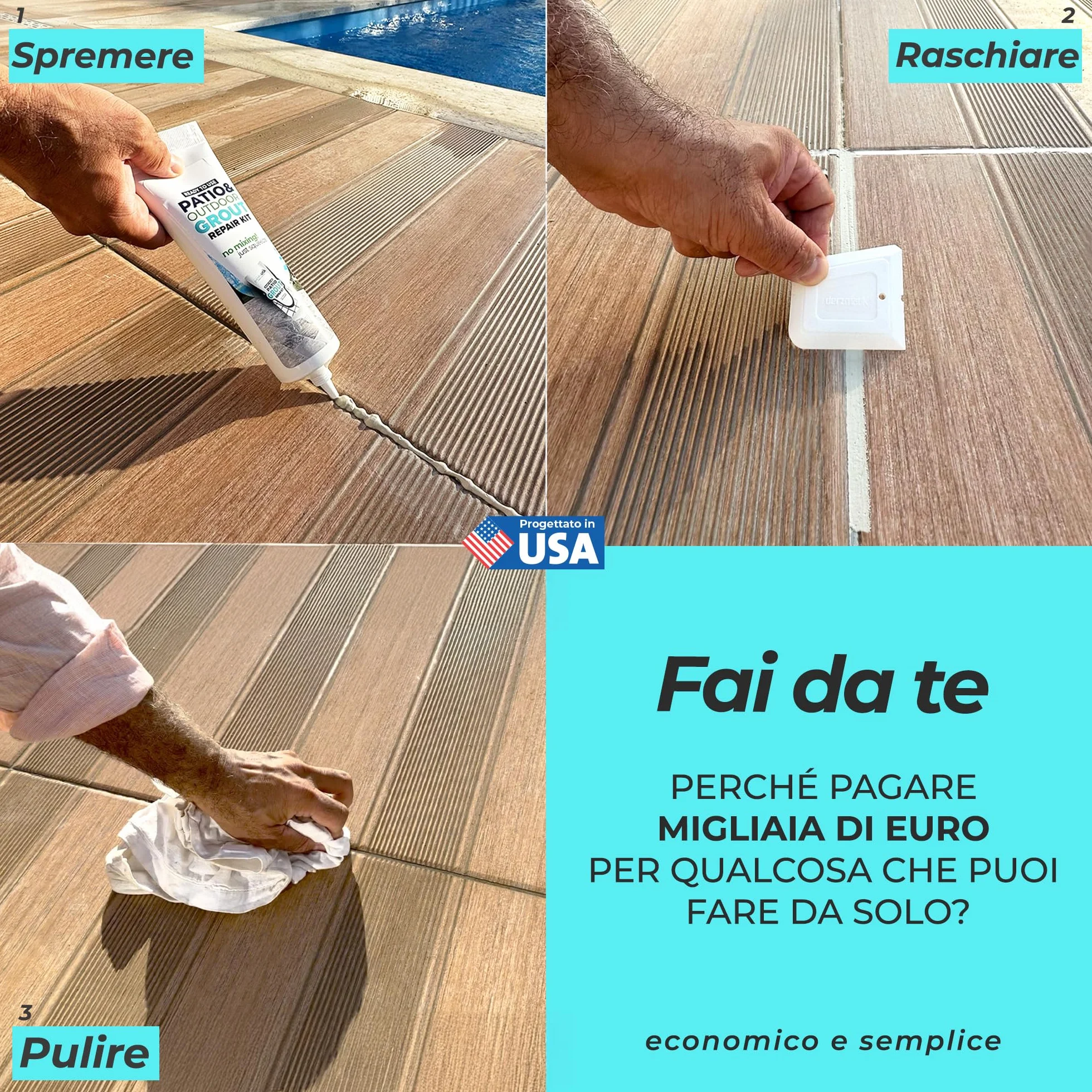 PentaUSA Riparazione Fughe Piastrelle - Tubetto Riempitivo Malta Piastrelle Kit Riparazione Ad Asciugatura Rapida con Raschietto Stucco Inodore Esterni