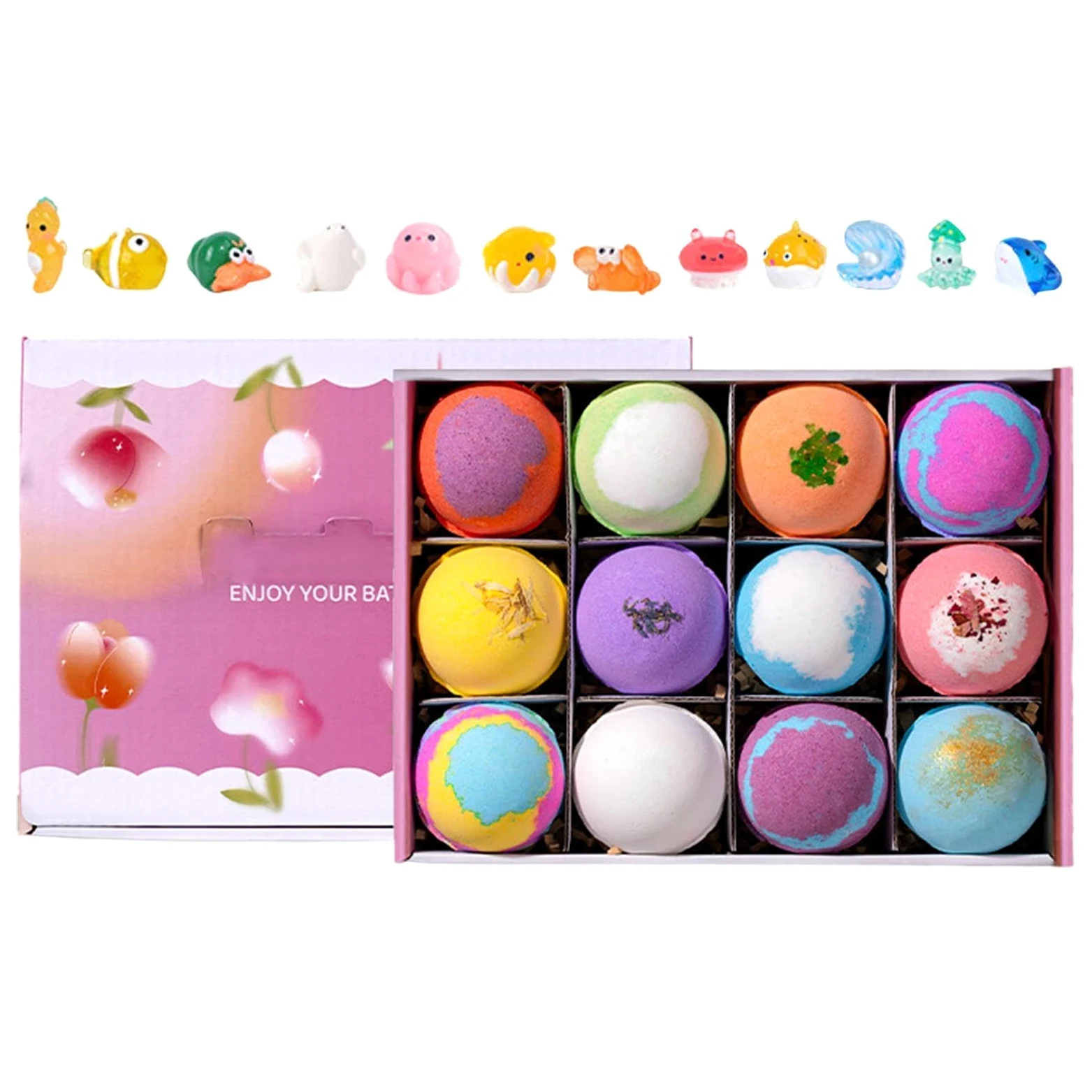 Set da 12 bombe da bagno con bolle, collezione rilassante bombe da bagno con giocattoli a , palle da bagno lenitive per la pulizia della pelle, per aromaterapia, per casa, spa, viaggi, Ho