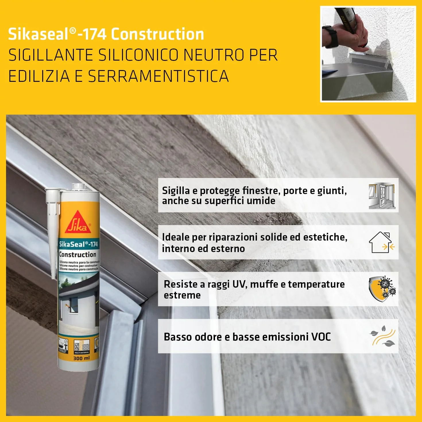 SIKA SikaSeal-174 Construction Silicone neutro Nero 300ml Antimuffa UV