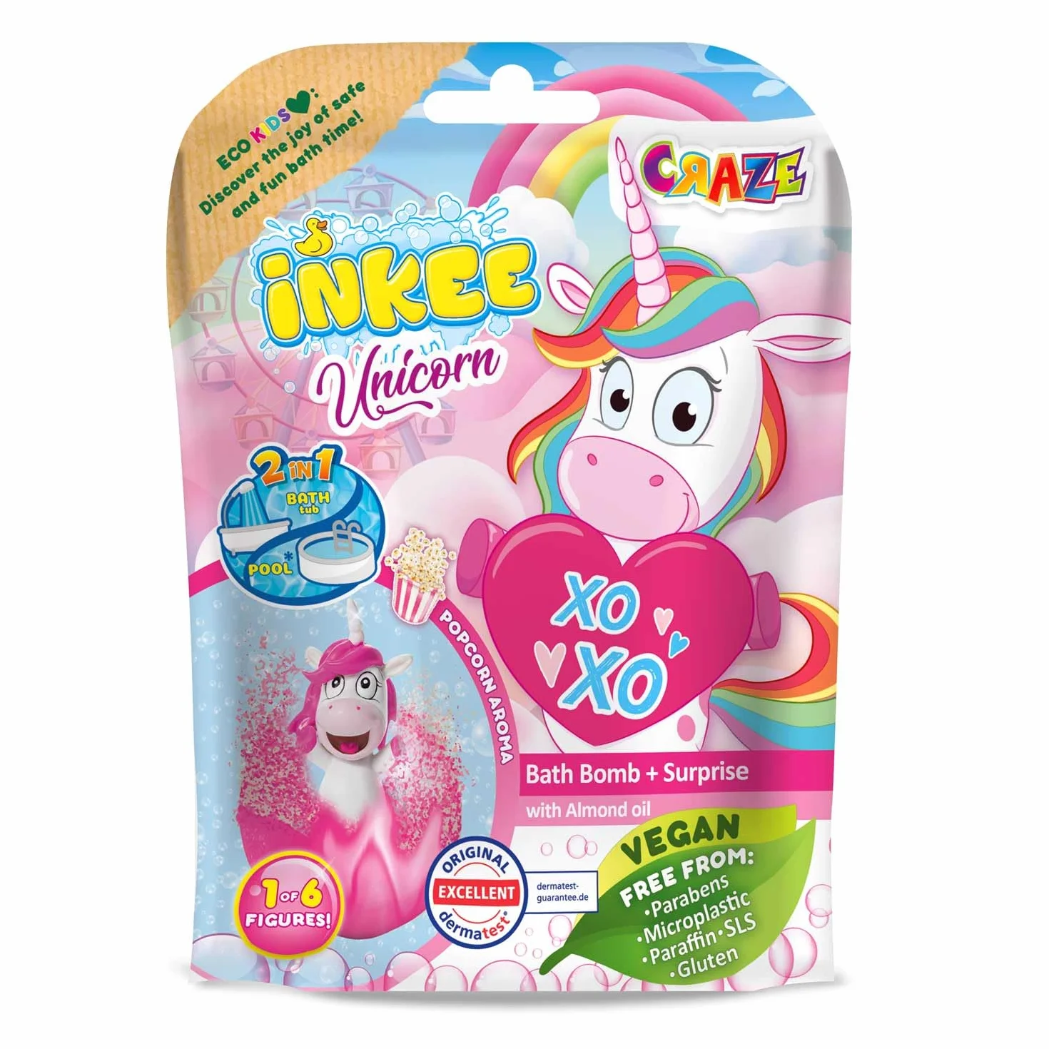 CRAZE INKEE 3 Set Bombe da bagno bambini Unicorno, Bombe da Bagno con Sorpresa per vasca da bagno o piscina gonfiabile. Idea regalo, giochi da bagno ,29428