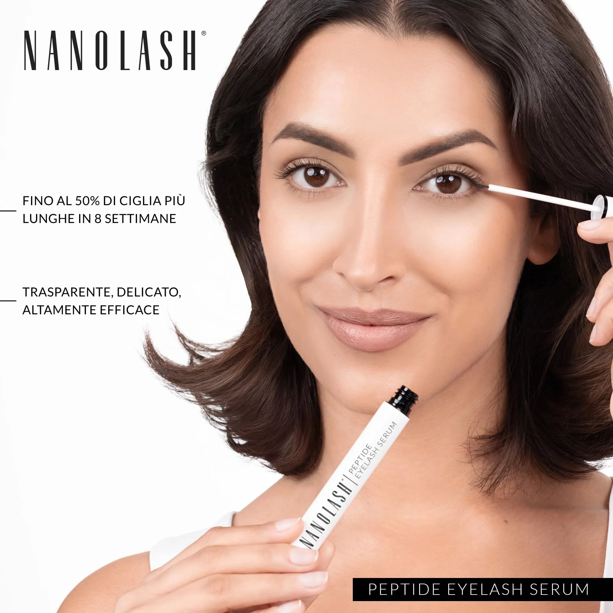 Nanolash Siero Peptidico per Ciglia, 5 ml - Allungante e Rafforzante, Unisex, Chiaro
