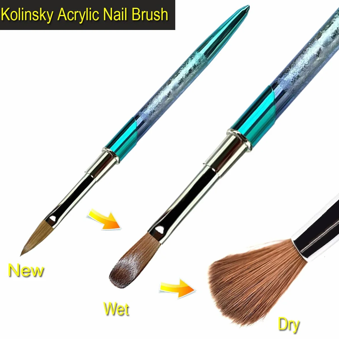 Kolinsky Pennello per Nail Art Acrilico con 100% Capelli di Visone Vergini e Manico in Alluminio, Pennello Gel Professionale per Applicare Bellezza Acrilica