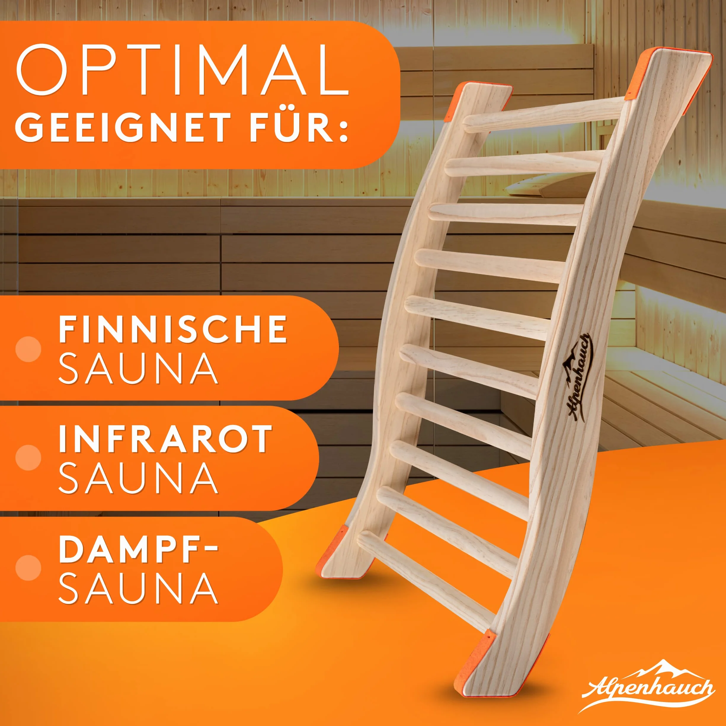 ALPENHAUCH Schienale per sauna in legno naturale ergonomico a forma di S curvo accessorio cabina a infrarossi
