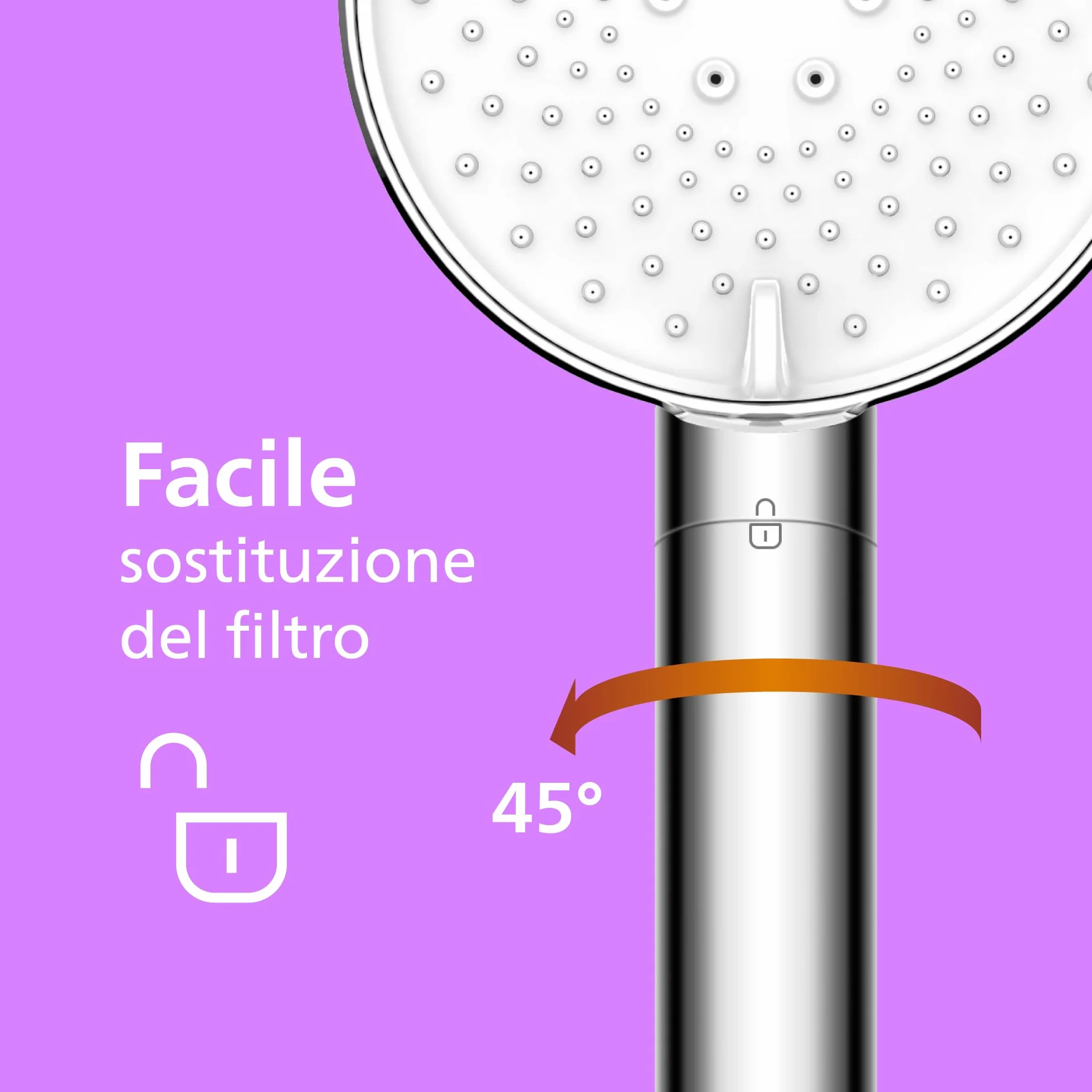 Philips Soffione doccia con filtro rimuove cloro particelle tre modalità spruzzo design rinforzante capacità filtro 1 mese
