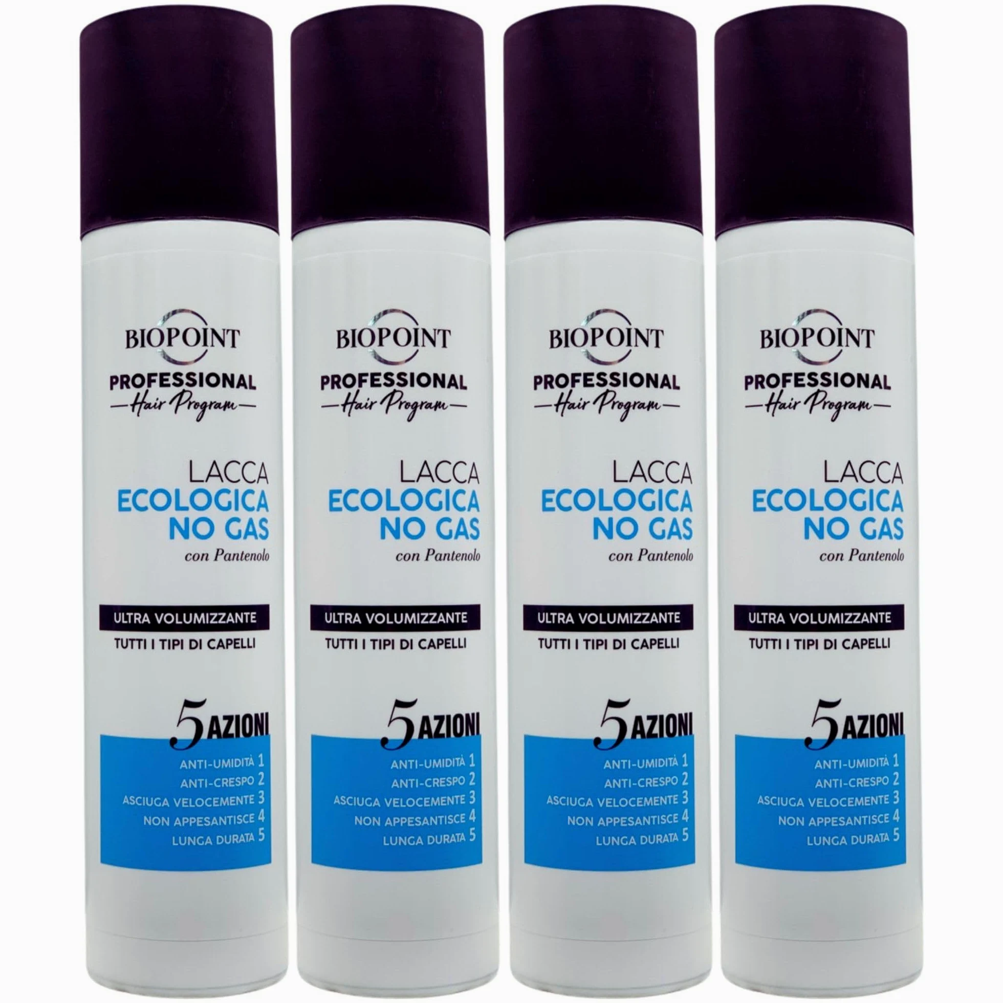 Lacca ECOLOGICA NO GAS Con Pantenolo, Ultra Volumizzante. Per Tutti i Tipi Di Capelli. 5 Azioni: Anti-Umidità, Anti-Crespo, Asciuga Velocemente, Non Appesantisce e a Lunga Durata 300ml (4 Unità)