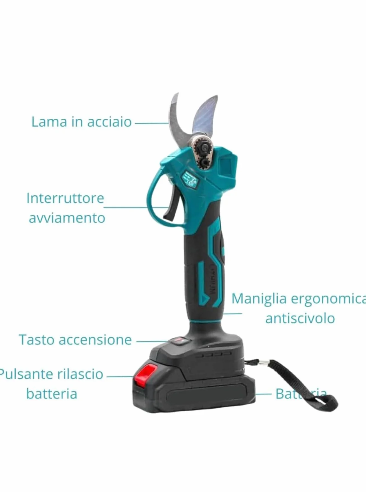 Accessori Kit Potatura 3 in 1 a Batteria: Forbici Elettriche + Mini Motosega 6” + Asta Telescopica 128-248 cm