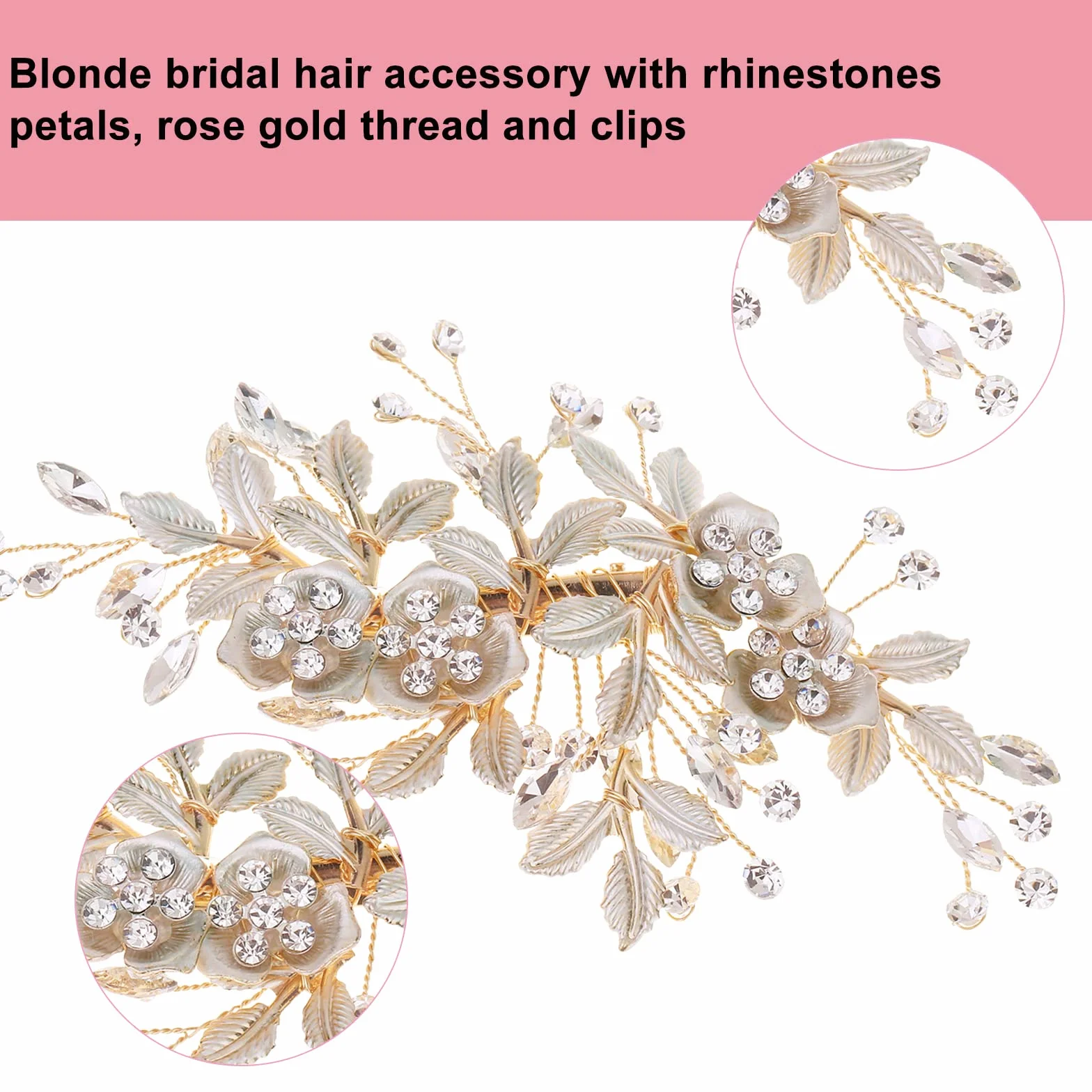 Pettine per capelli da sposa, Fermagli per Capelli da Sposa, Tiara nuziale petalo foglia d'oro,copricapo per la testa per matrimonio, articolo di gioielleria adatto a spose e damigelle