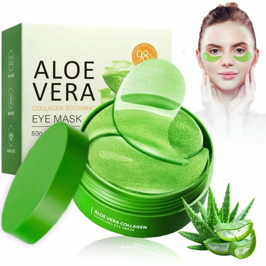 Aloe Vera Patch Occhi Antirughe, 60 Pcs Collagene Patch Occhiaie e Borse, Maschera Occhi Riduce le Rughe e le Linee Sottili, Migliora e Rassoda la Pelle degli Occhi, Contorno Occhi Idratante