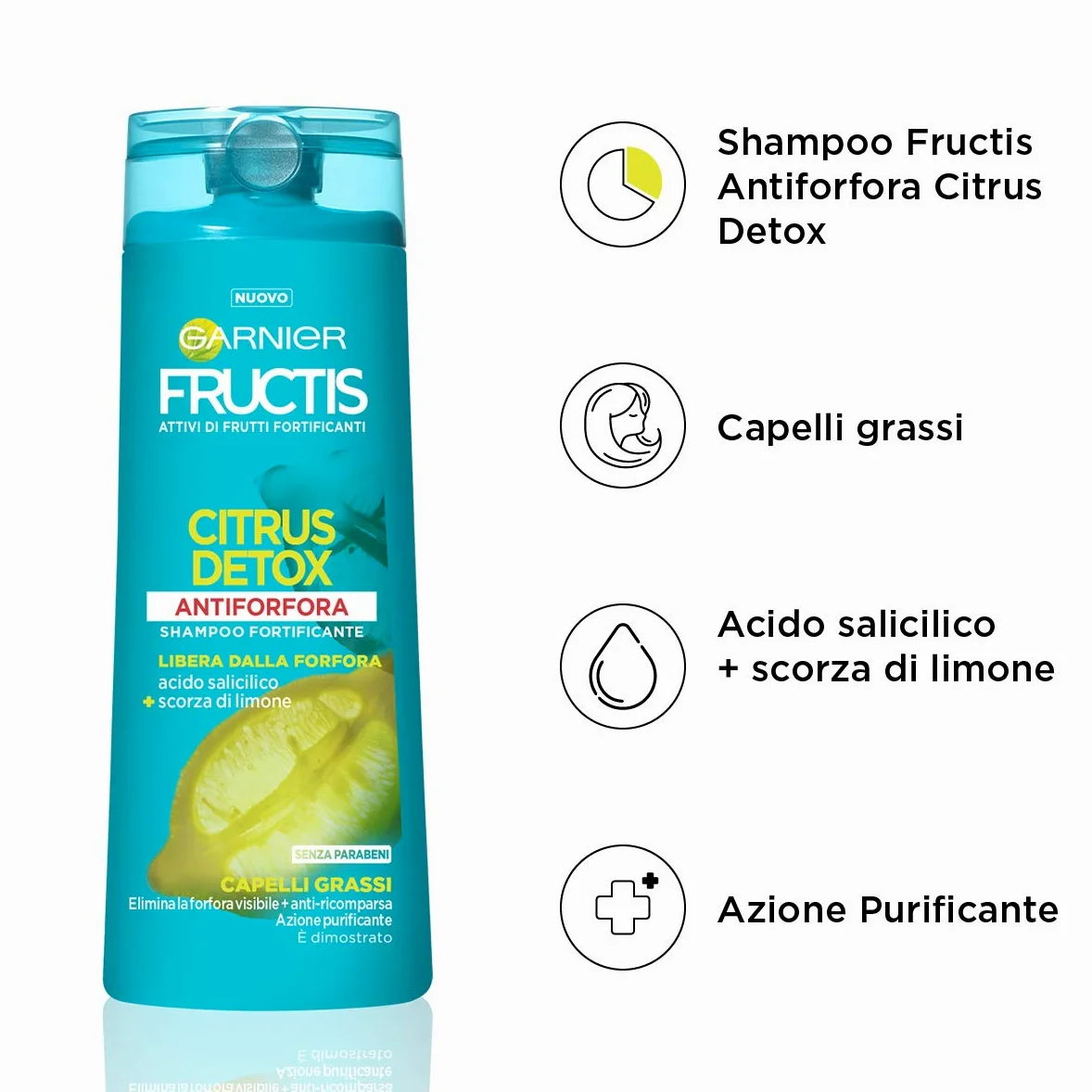 Garnier Multi Pack Shampoo Fructis Antiforfora Citrus Detox, Antiforfora e Antibatterico, 250 ml, Confezione da 12