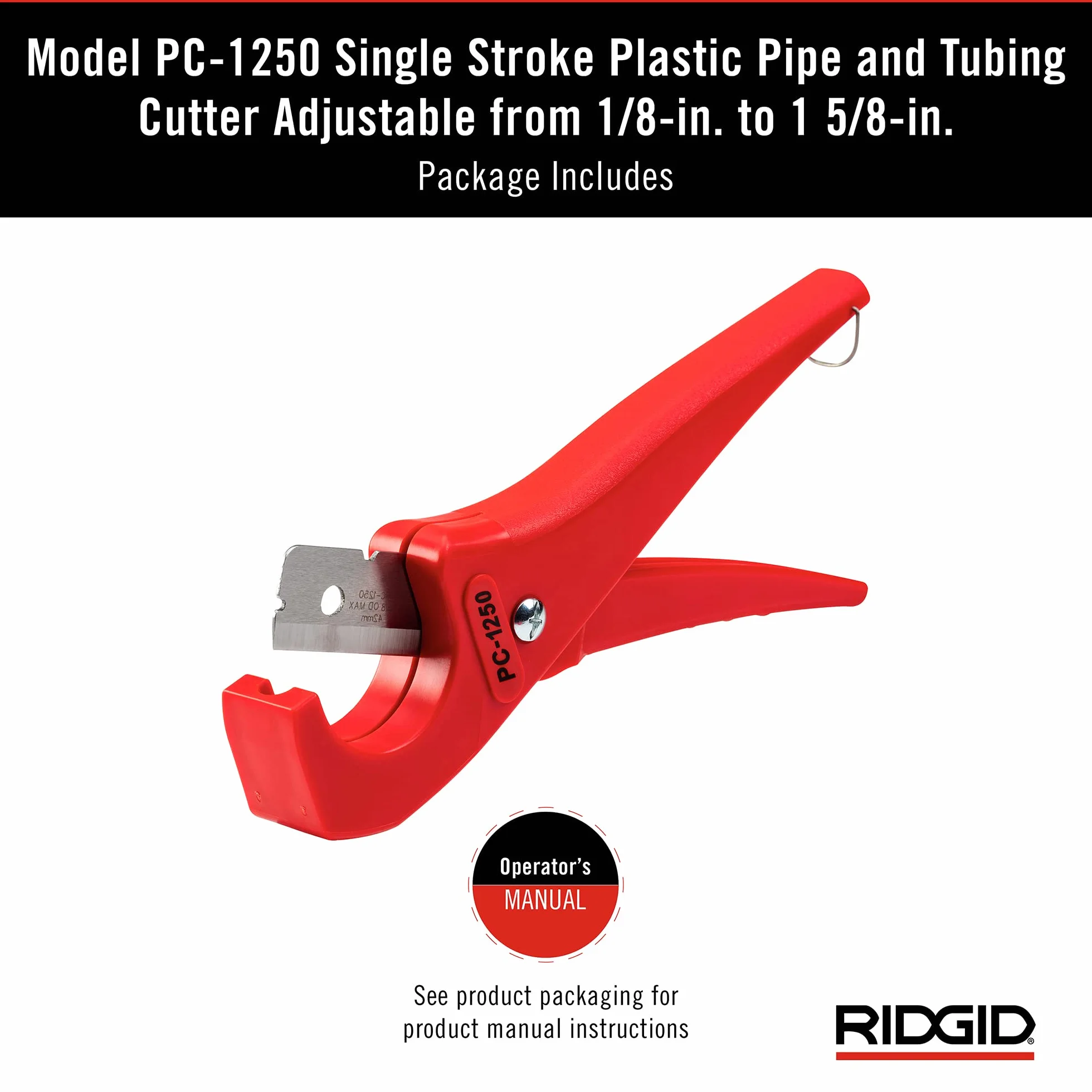 RIDGID PC-1250 Tagliatubi a Singolo Scatto per Tubi di Plastica 3-41 mm