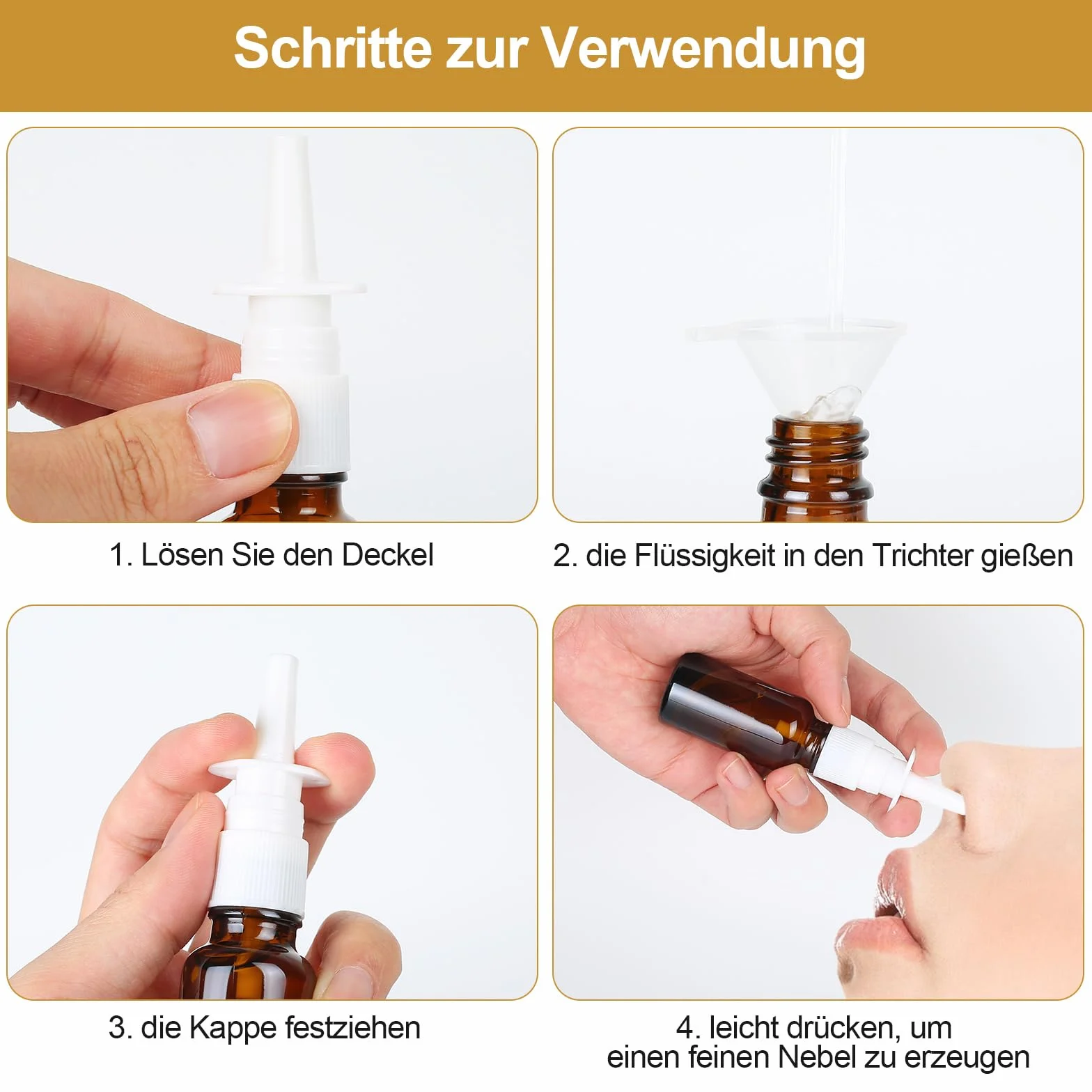 4 Pezzi Bottiglia Spray Nasale, 10ml Flaconi Spray Nasale, Riutilizzabile Spruzzatori Nasali Vuoti, Fine Vetro Nebulizzatore Spray per Profumi, Oli Essenziali, Soluzione Salina