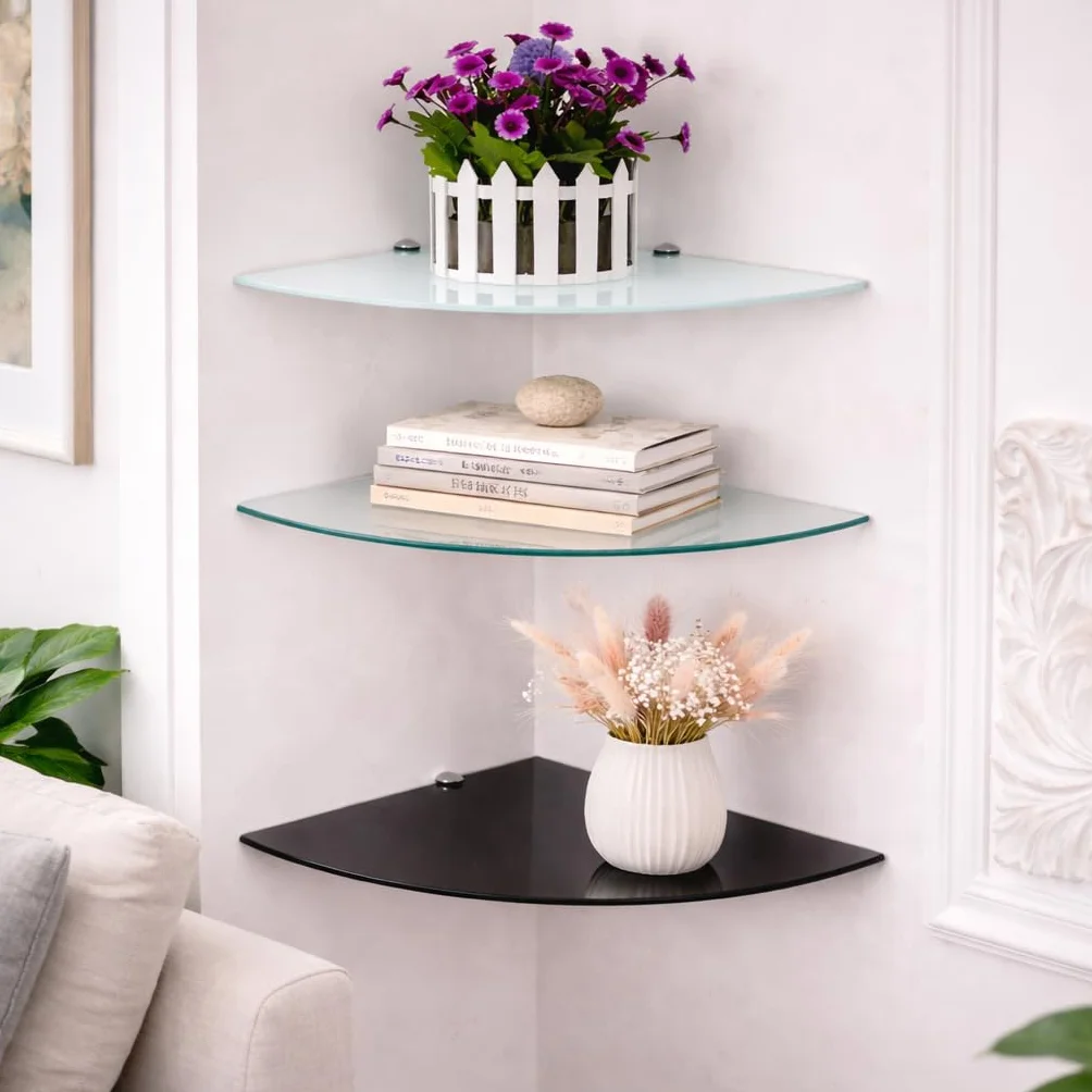 Mensola da parete in vetro di sicurezza 6 mm bianco satinato 35 x 35 cm