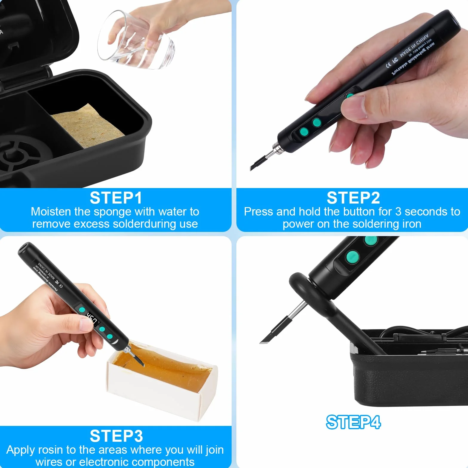 Kit di Saldatura Ricaricabile USB 180-450℃ Senza Fili con 3 Punte di Ricambio