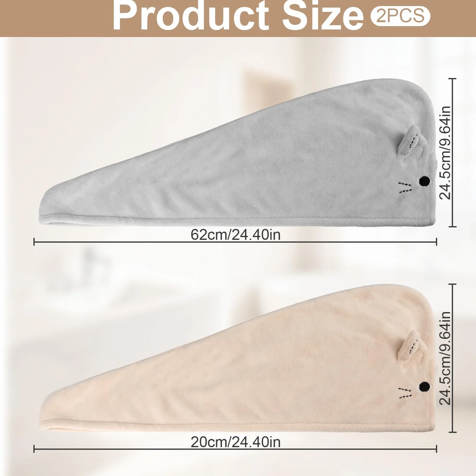 2 Pezzi Asciugamano per Capelli In Microfibra, Asciugamani da Doccia con BottoniCuffia per Capelli Secchi Super Assorbente,Asciugamani in Microfibra, Morbidi e confortevoli