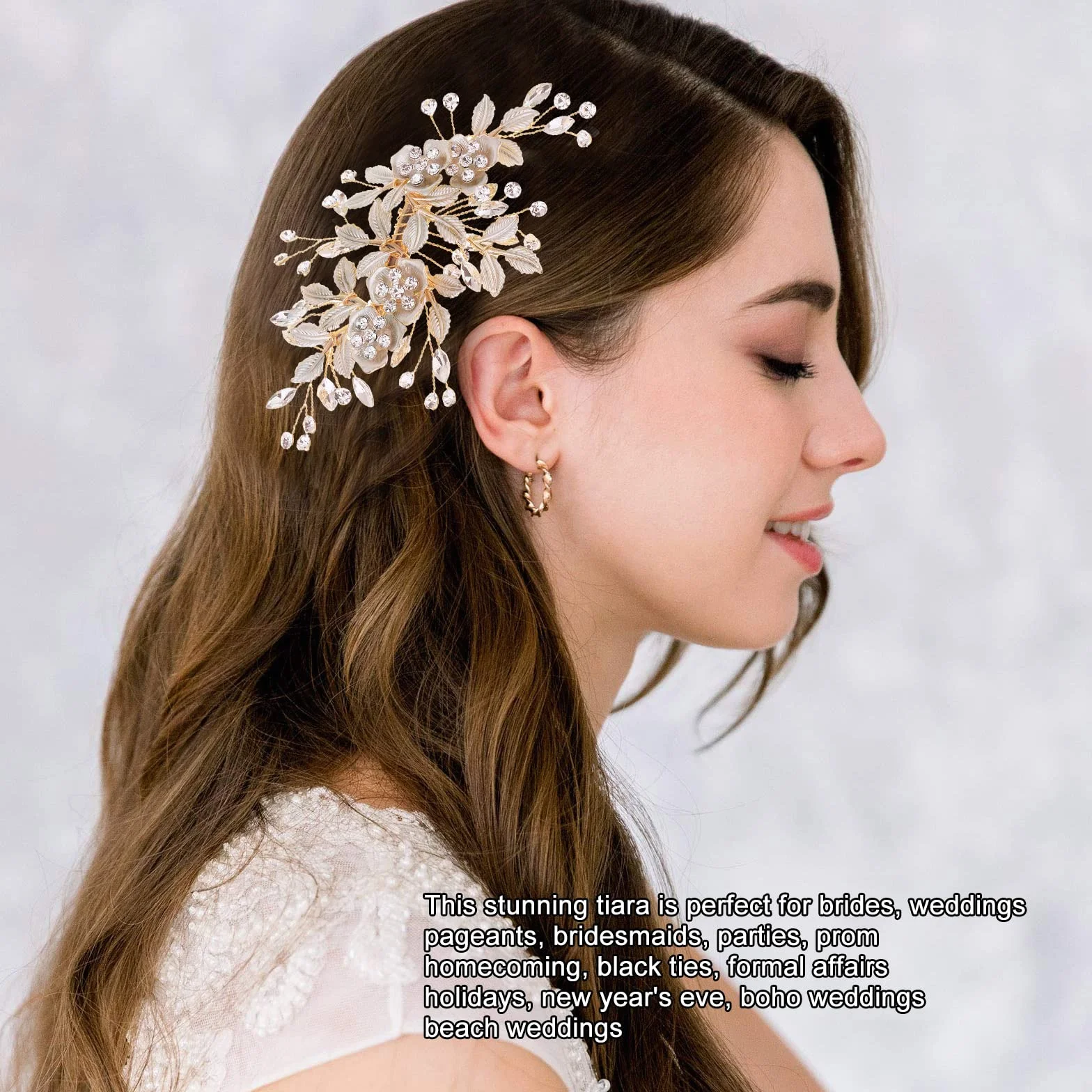 Pettine per capelli da sposa, Fermagli per Capelli da Sposa, Tiara nuziale petalo foglia d'oro,copricapo per la testa per matrimonio, articolo di gioielleria adatto a spose e damigelle