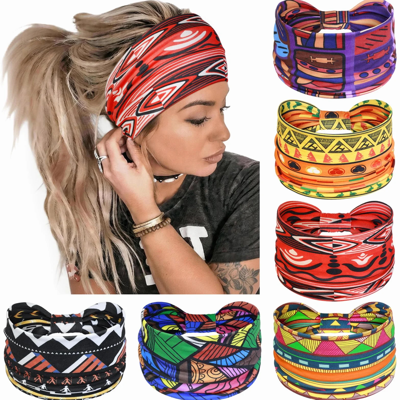 Africa fascia capelli donna, Elastico fasce per capelli 6 pezzi Boho fascette per capelli Yoga Headband accessori capelli donna