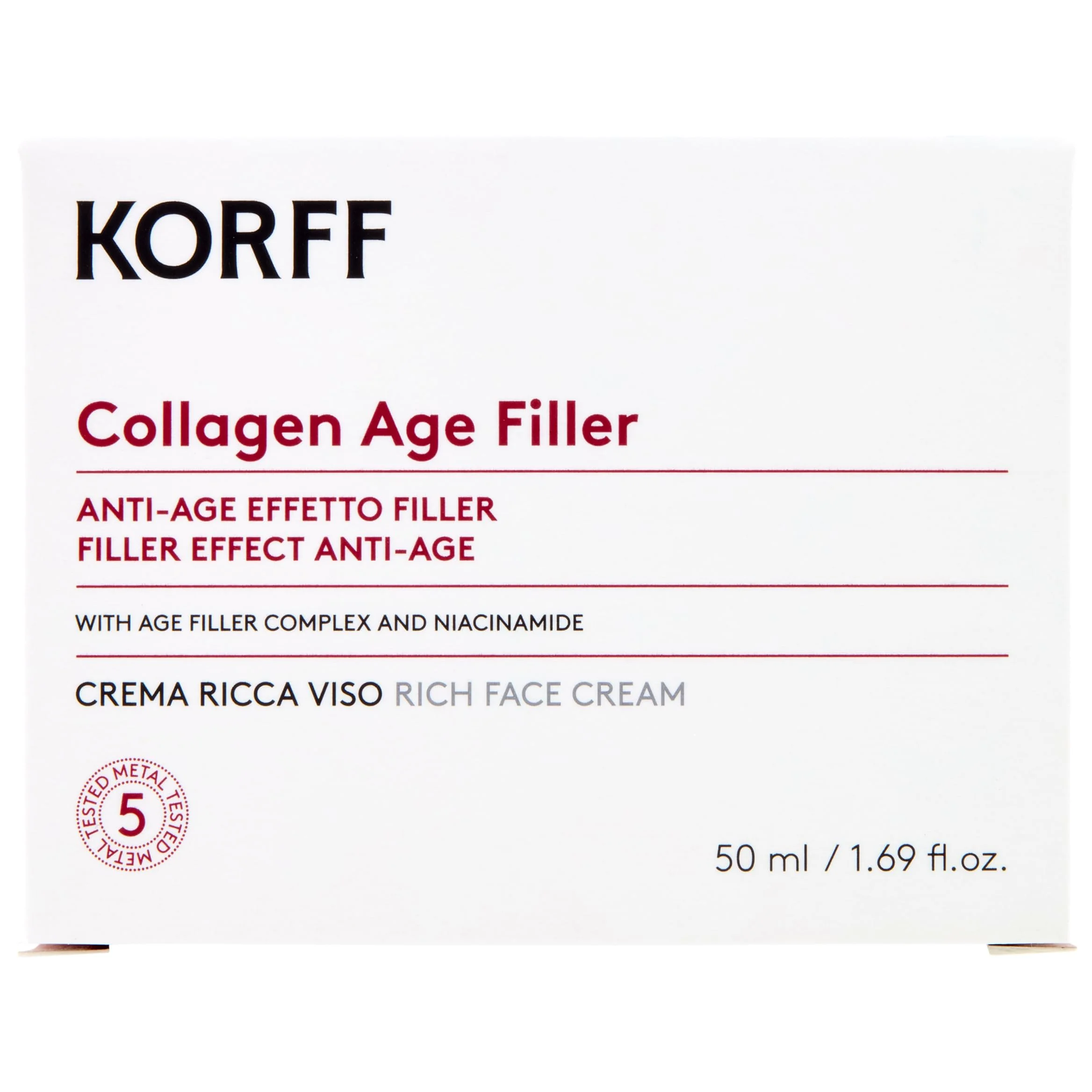 Korff Crema Ricca Viso Antietà, Collagen Age Filler, Trattamento Anti-Rughe per Pelle Liscia e Idratata, Per tutti i tipi di pelle, Indicata Post-acta di Dermatologia Estetica, 50ml