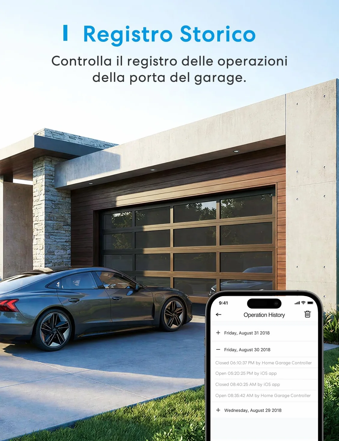 Meross Smart WiFi Garage Controller, Compatibile con Apple HomeKit, CarPlay, Siri, Alexa e Google, Controllo Vocale, Notifiche, Timer, Chiusura Automatica