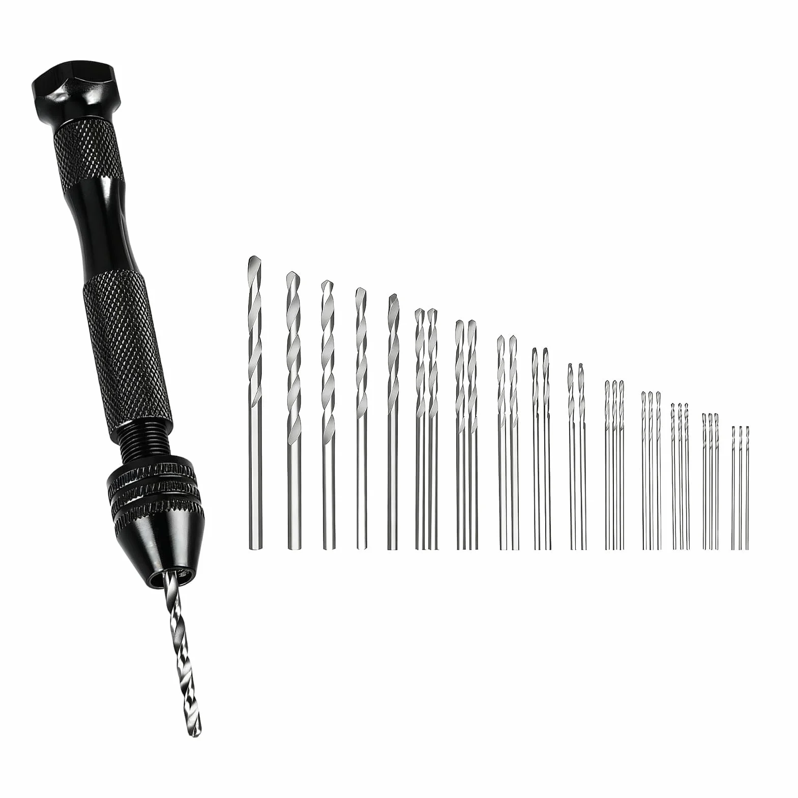 Mini Trapano a Mano Precisione 31 Pezzi, Kit Trapano Manuale 30 Punte 0,3-3,0 mm, Mandrino Senza Chiave Alluminio