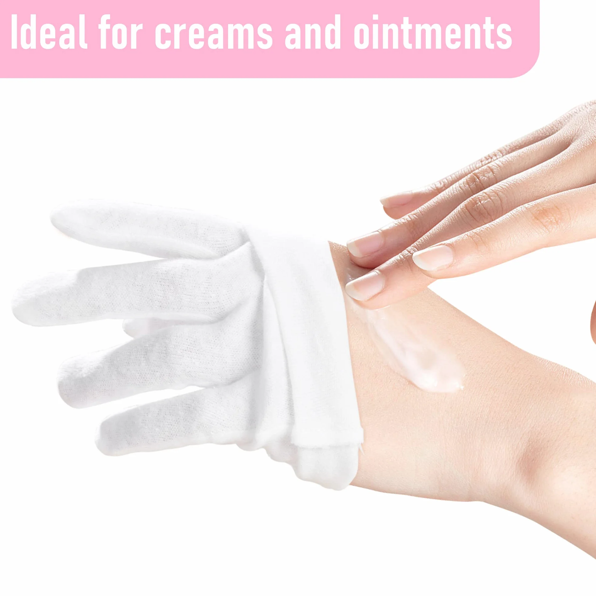 COOLJOB 6 paia di guanti in cotone bianco per donne e uomini, guanti per eczema, con borsa per il lavaggio, guanti protettivi idratanti in 100% cotone, per mani asciutte, ispezione gioielli (6 paia,