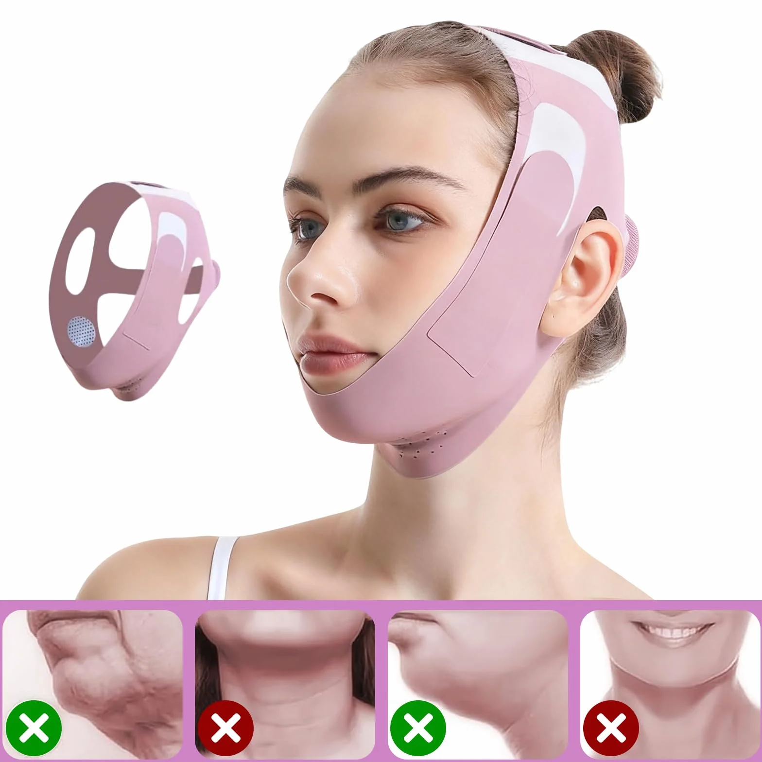 Fascia Doppio Mento, Face Tape Viso Lifting in Graphene, Benda Viso per Modellare e Rassodare il Contorno Facciale, Regolabile, Design Traspirante, adatta a Tutti i Visi, Viola