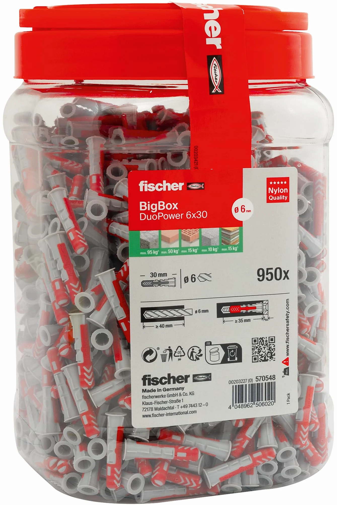 fischer DuoPower Tasselli universali BigBox 15,2 x 76,2 cm 950 sztuk