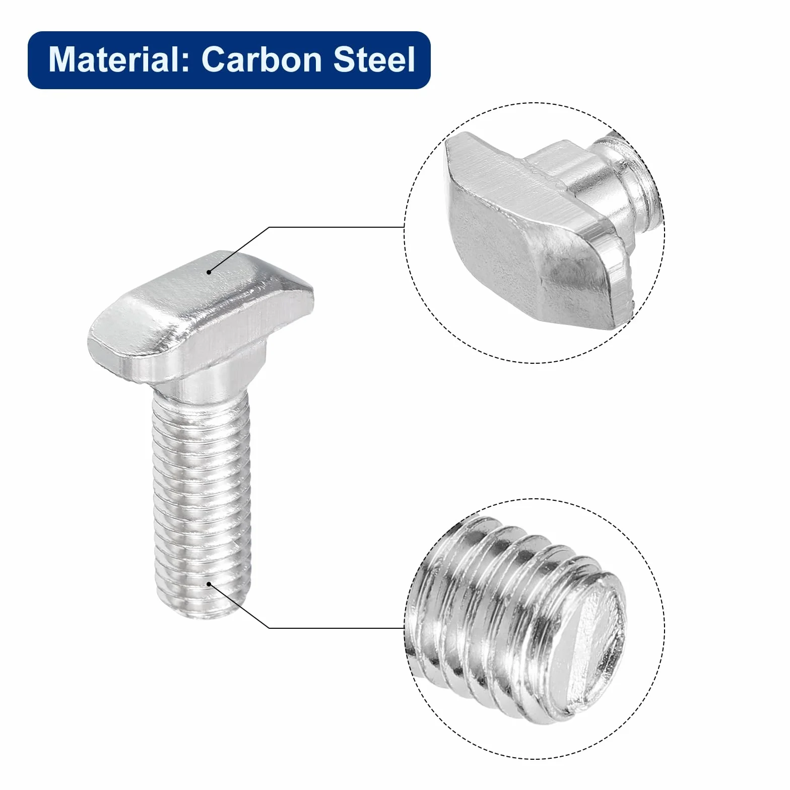Bulloni a T-Slot M8 x 30mm Testa a Martello per Profilo Alluminio Serie 4040, Acciaio Carbonio Nichelato Argento