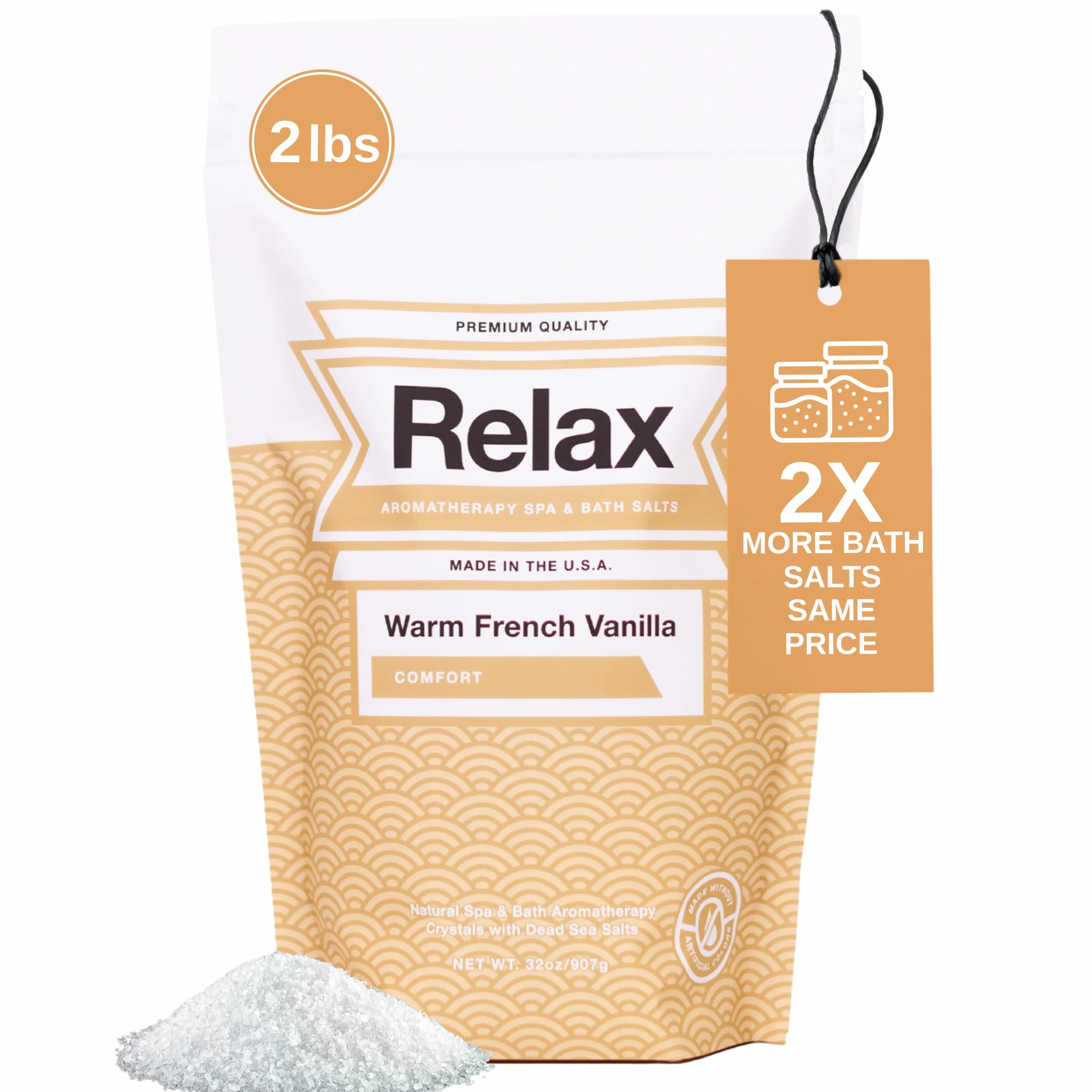 Relax Spa & Bath Sali da bagno per aromaterapia per vasca idromassaggio, bagno o spa, sacchetto da 0,9 kg infuso con magnesio, sale da bagno per ammollo, caldo profumo di vaniglia francese