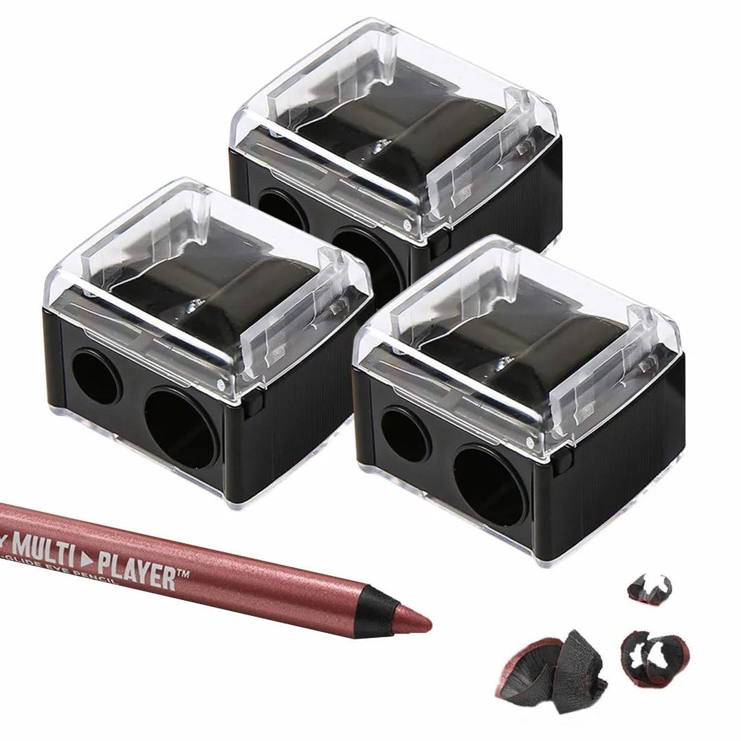 Temperamatite di Bellezza, 3 pezzi, Design portatile e compatto, Universale per Matite Cosmetiche (Eyeliner, Matita Sopracciglia, Matita Labbra), Temperino Doppio 2-in-1 (Nero)
