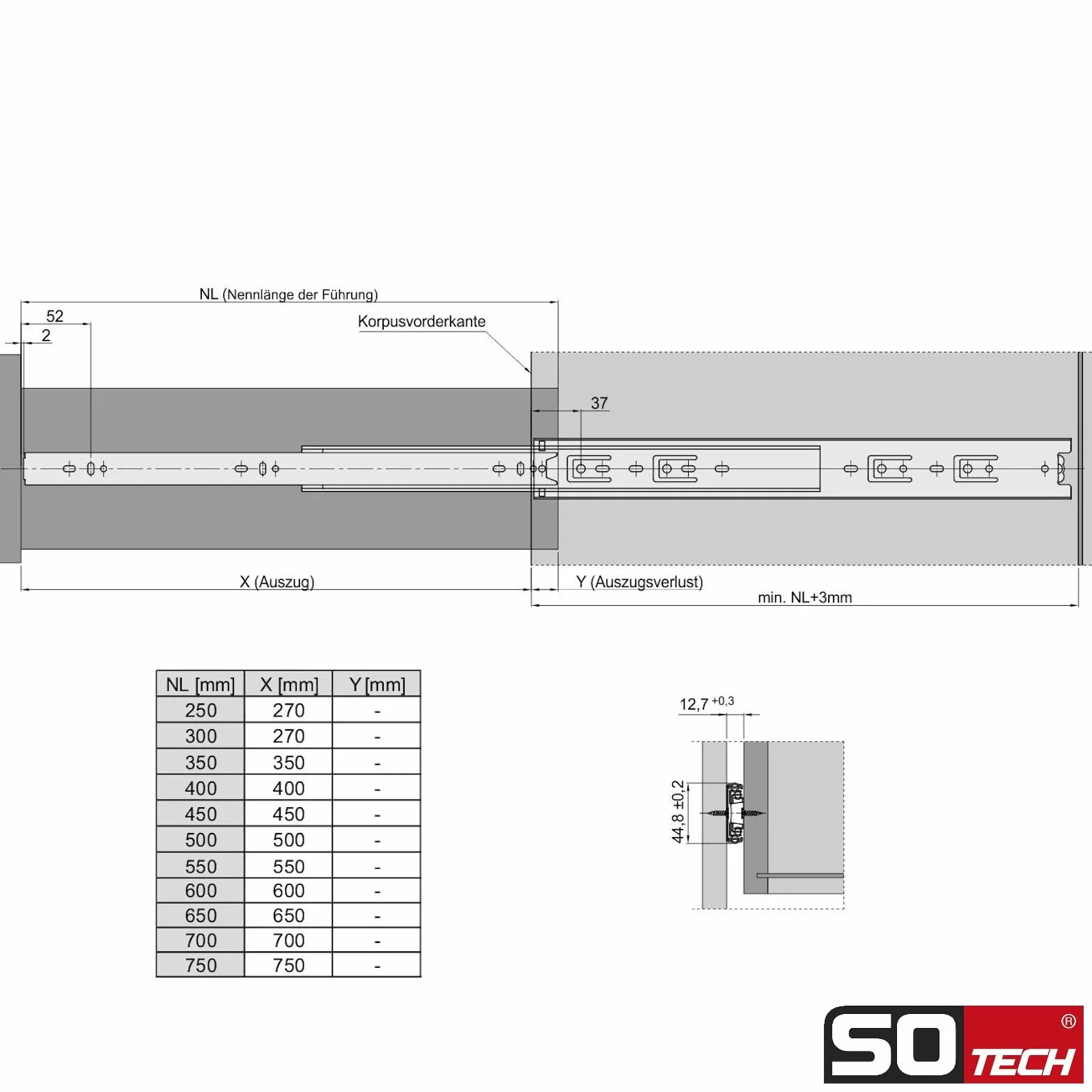 SO-TECH Guide a Estrazione Totale 350 mm Telescopiche Argento a Sfera 8 pezzi
