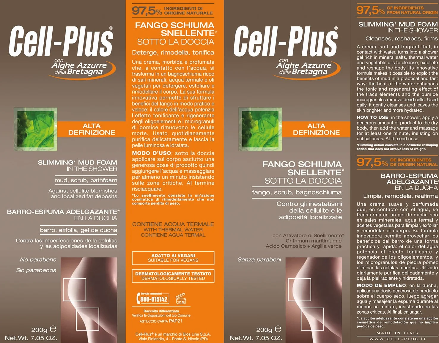 CELL PLUS Fango Schiuma Snellente, Crema Schiumosa Per Combattere Gli Inestetismi Della Cellulite e Le Adiposità Localizzate, 200 ml
