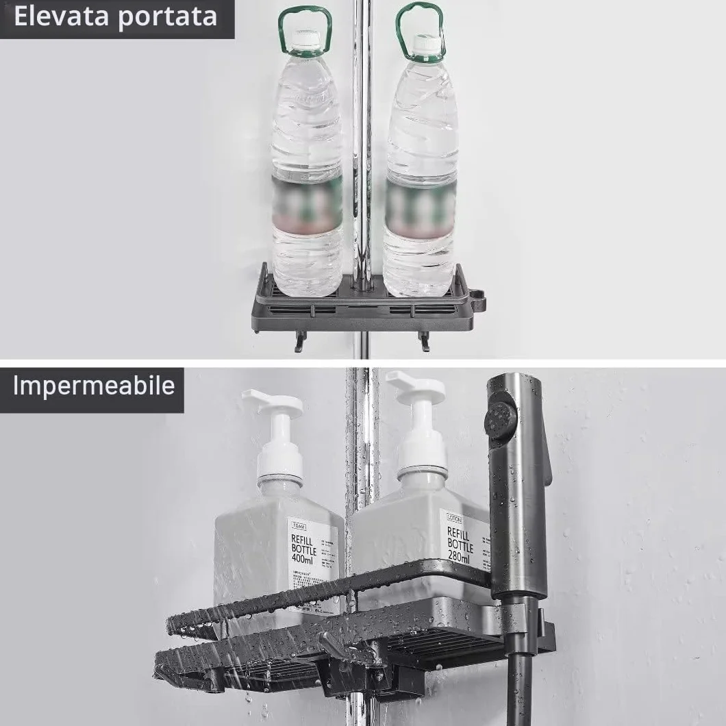 Portasapone Doccia Senza Forare 2 Pezzi Grigio per Binario 22-25mm