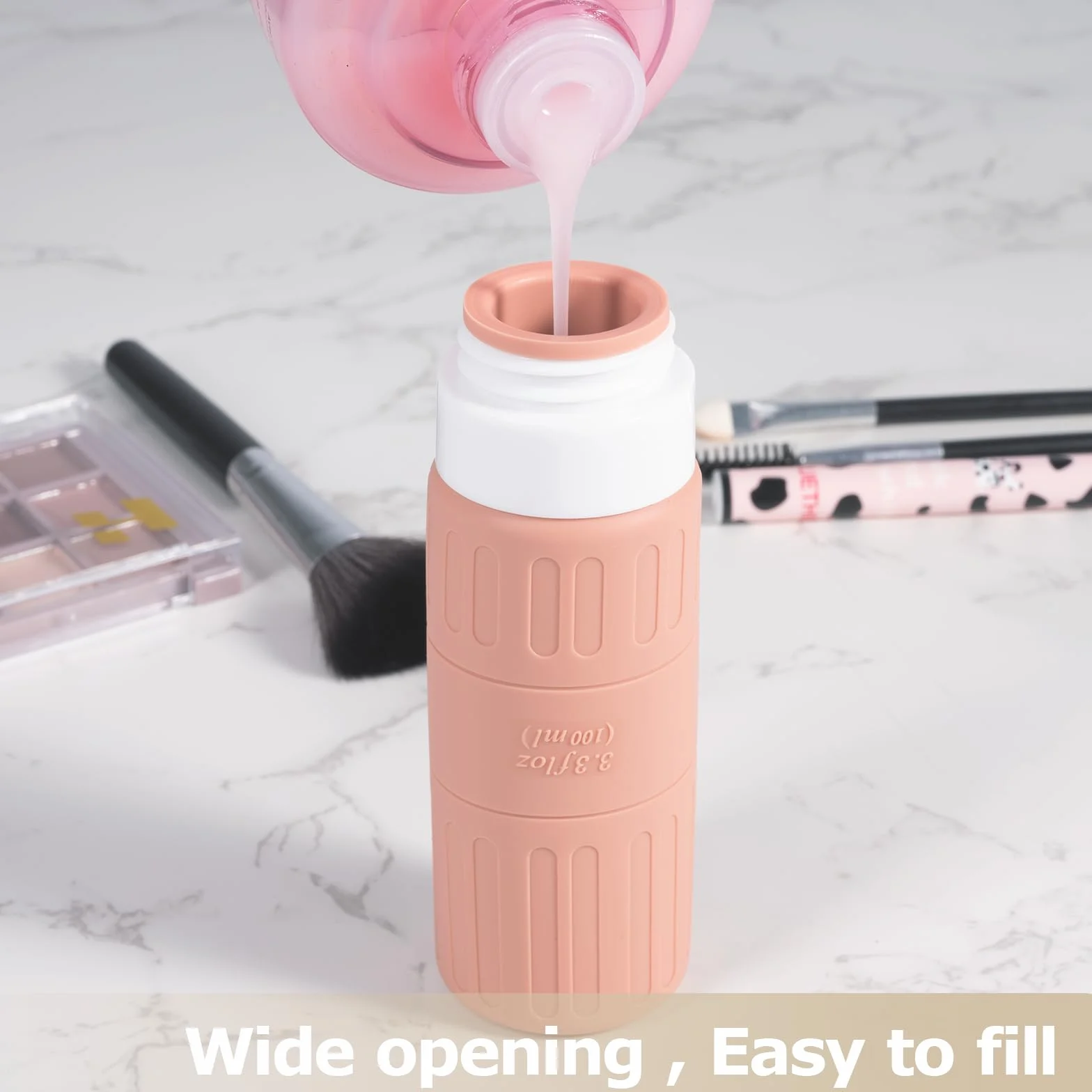 Carehabi Bottiglie da 100 ml da riempire, 5 bottiglie da viaggio in silicone per shampoo, gel doccia, cosmetici, bottiglie da viaggio