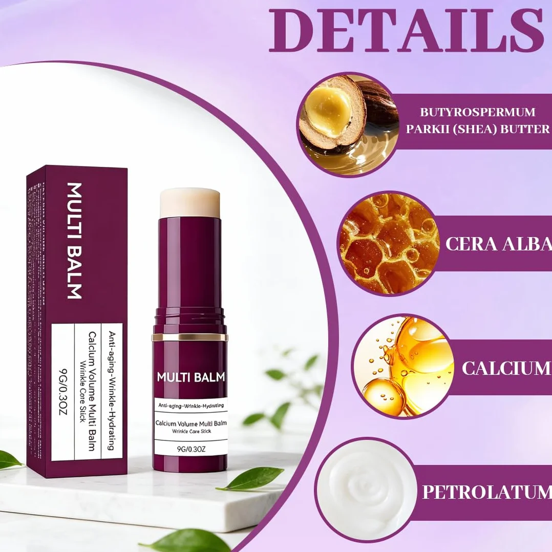 Calcio Volume Multi Balm, Rassodamento Polivalente della Pelle,Idratante, Per occhi, Collo, Viso, Con Bastoncino da Massaggio