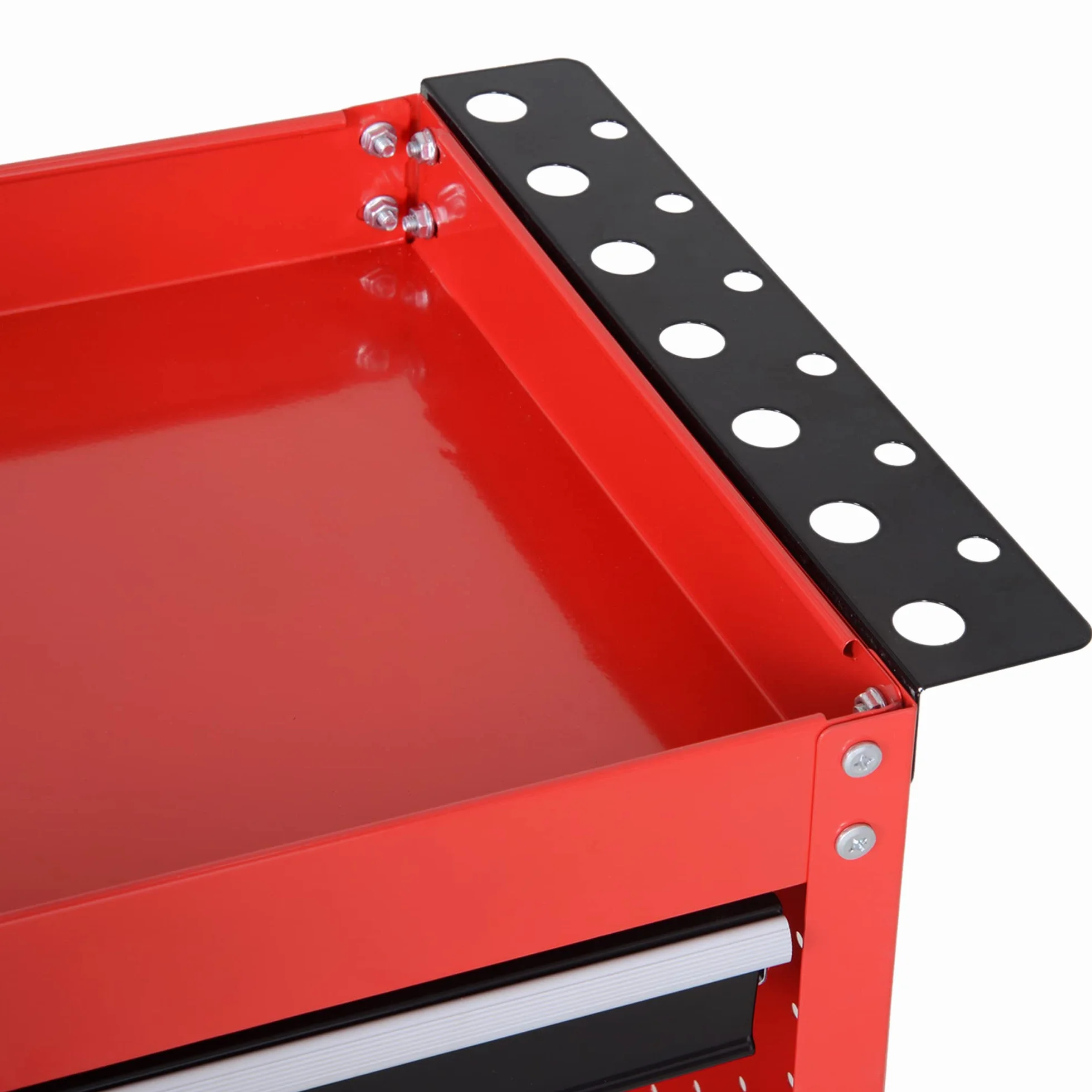 DURHAND Carrello Porta Attrezzi con Cassetto e 3 Ripiani, 4 Ruote, Lamiera di Acciaio, 82x35x76 cm, Rosso