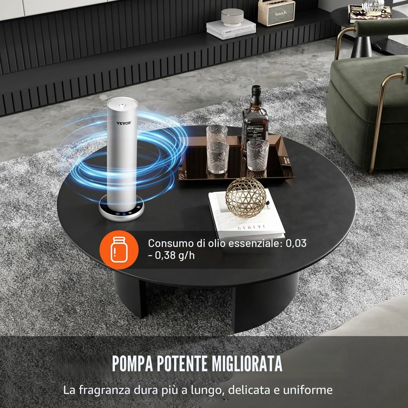 VEVOR Macchina per Profumo d'Aria, diffusore d'Aria Fredda Bluetooth 120 ml, diffusore d'Aria Profumo di Oli Essenziali, Macchina per aromaterapia da Pavimento per Spa, Yoga, casa, Ufficio, Hotel