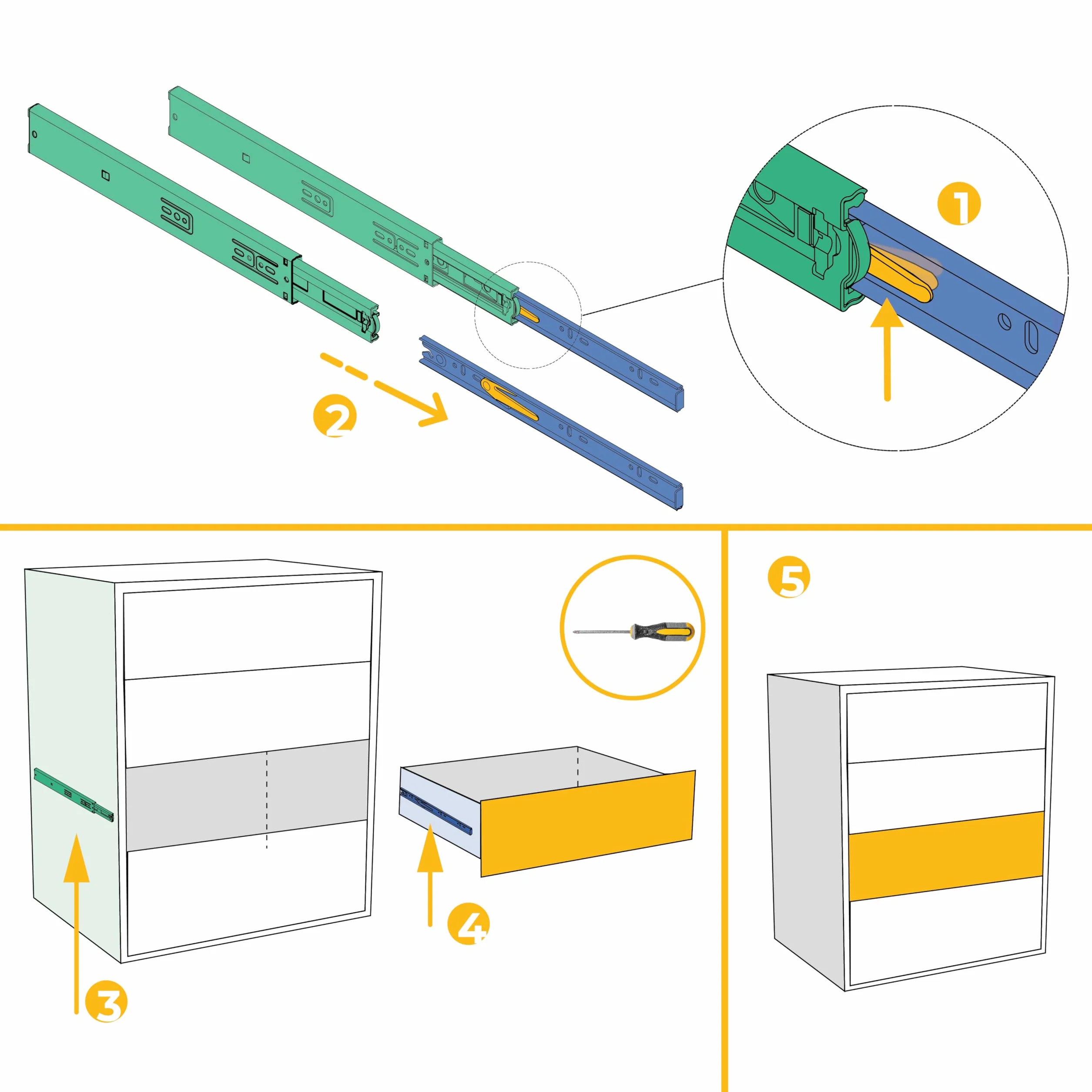 Emuca Guide/Binari con Cuscinetti a Sfere ad Estrazione Totale per Cassetto, 45 x 350 mm, Zincato
