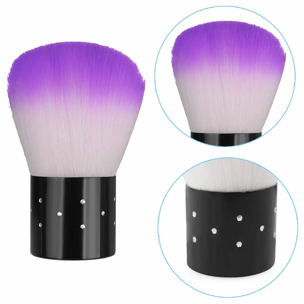 4 pezzi di spazzole per unghie Kabuki per rimuovere la polvere da manicure, polvere per unghie morbida Rosa e viola, fibra artificiale