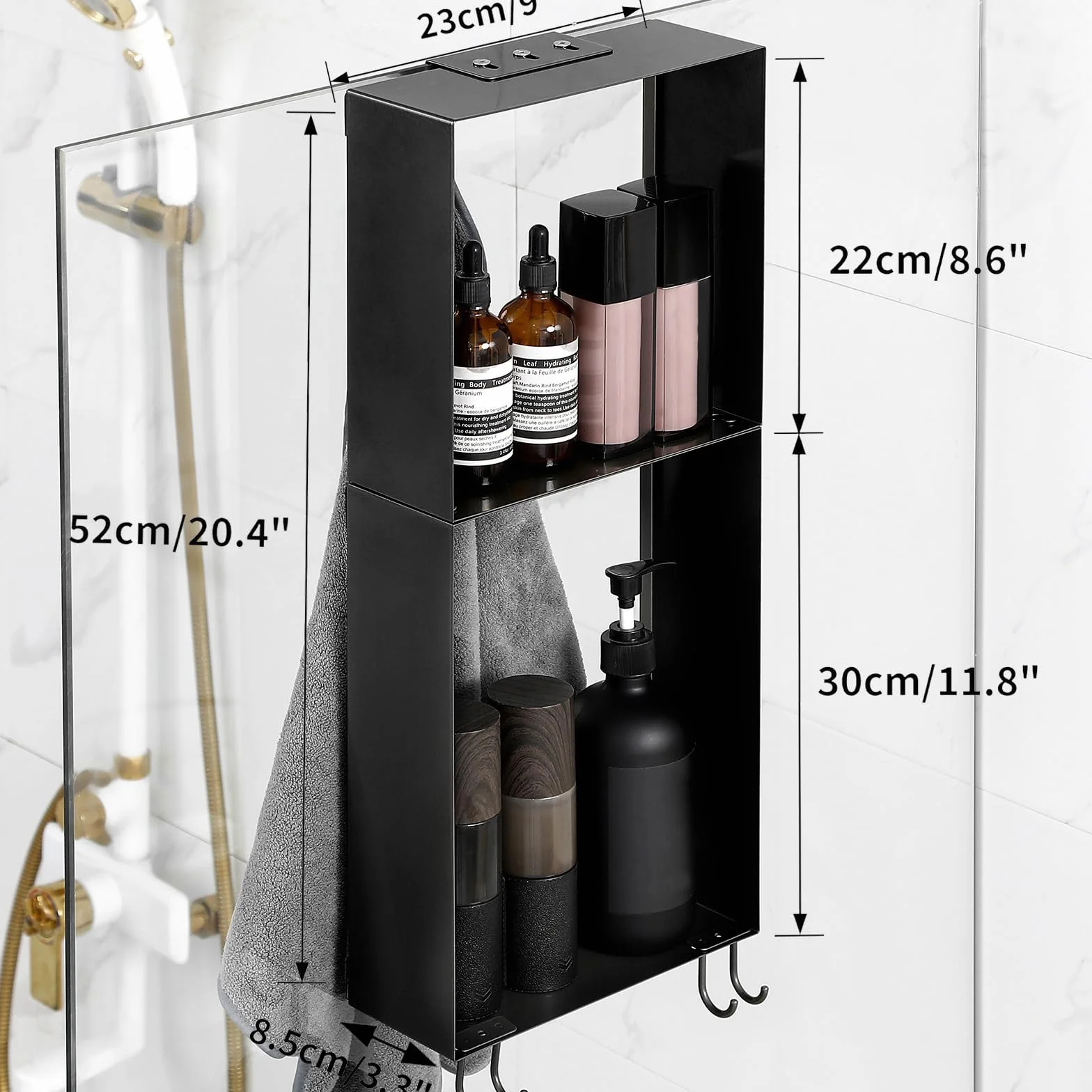 Mensola Doccia SUS 304 Acciaio Inox Porta Shampoo con Gancio Nero