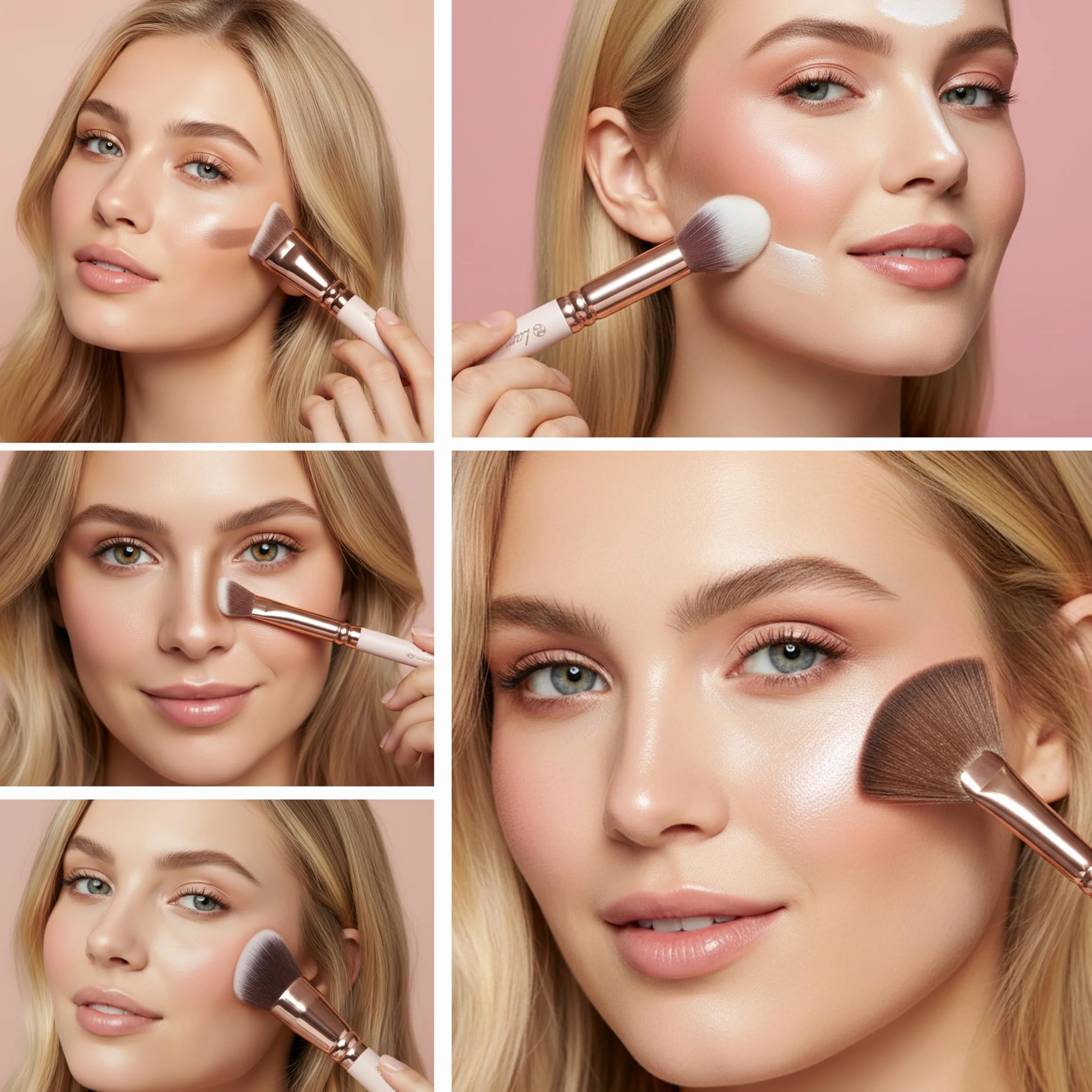 Pennelli Make Up Contouring Professionali Pennello Contouring Kabuki - Per Applicare Fondotinta, Arrossire, Contouring Creme et Polveri - Set Vegano et Non Testato Sugli Animali