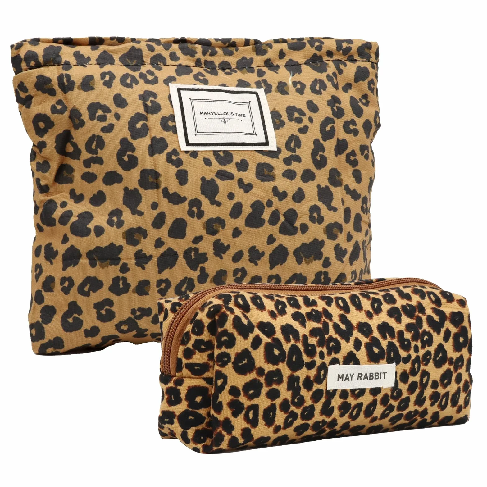 VEGCOO 2 Pezzi Borsa per Cosmetici per Donna, Stampa Leopardo Pochette con Cerniera Trousse Trucchi Organizer, Pochette Trucchi Viaggio per Regalo Compleanno Natale (Leopardo B)