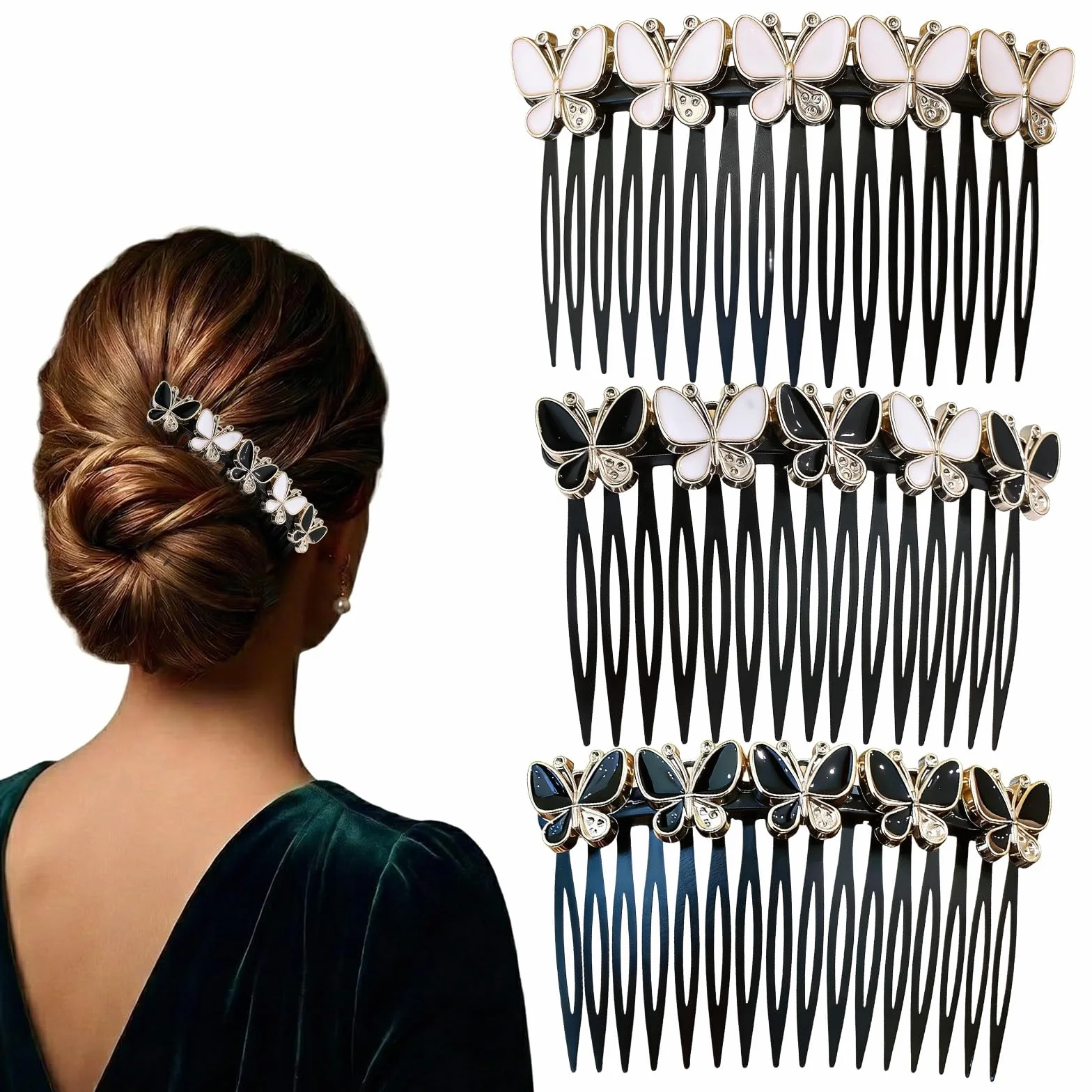 Set di 3 Pettinini per Capelli a Farfalla in Acrilico Set Pettini Vintage Piccolo Pettine Laterale per Donna Accessori Capelli Eleganti Matrimonio e Quotidiano